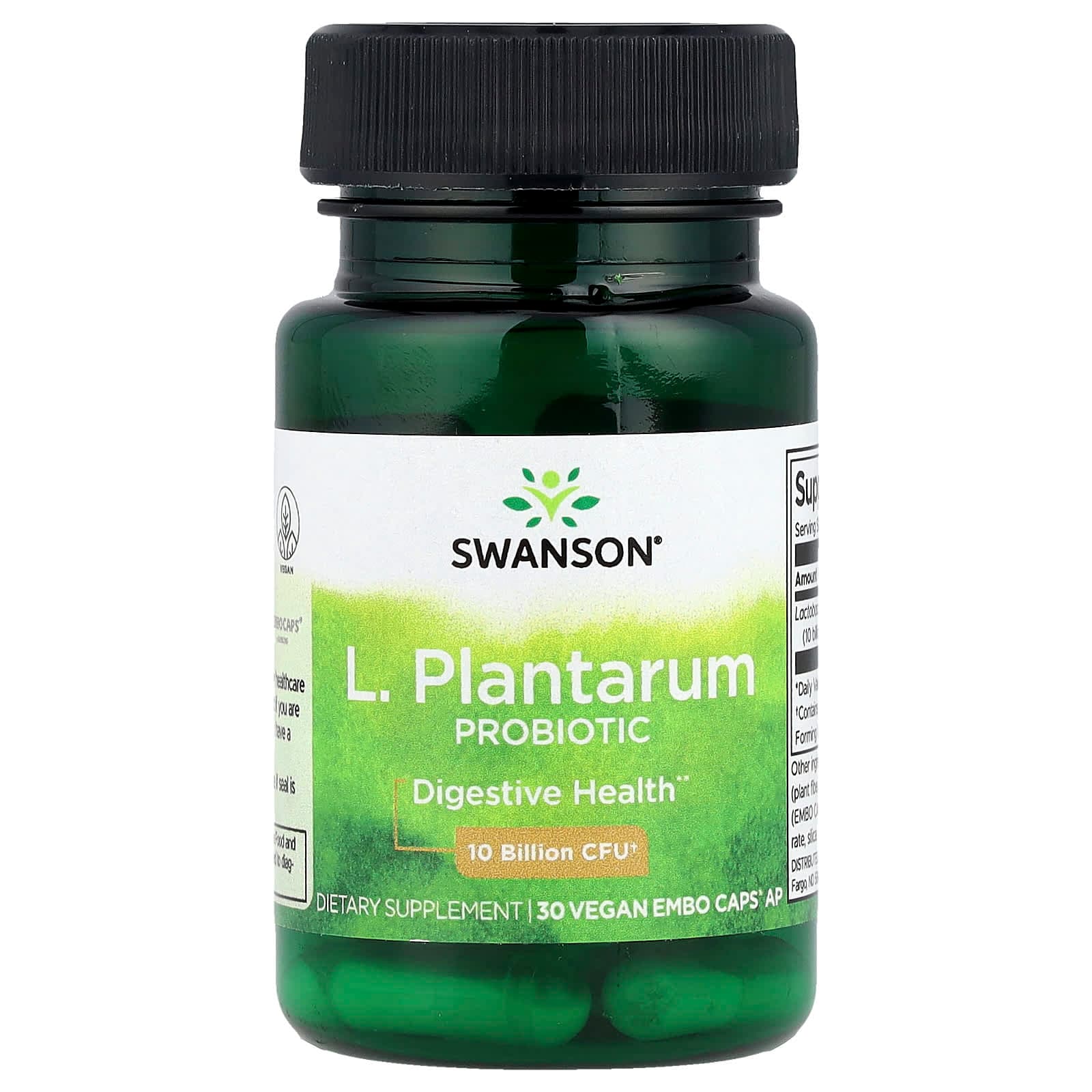 Swanson Vitamins L. Plantarum Probiotic, 10 Billion CFU, 30 Vegan EMBO Caps AP de Swanson Vitamins