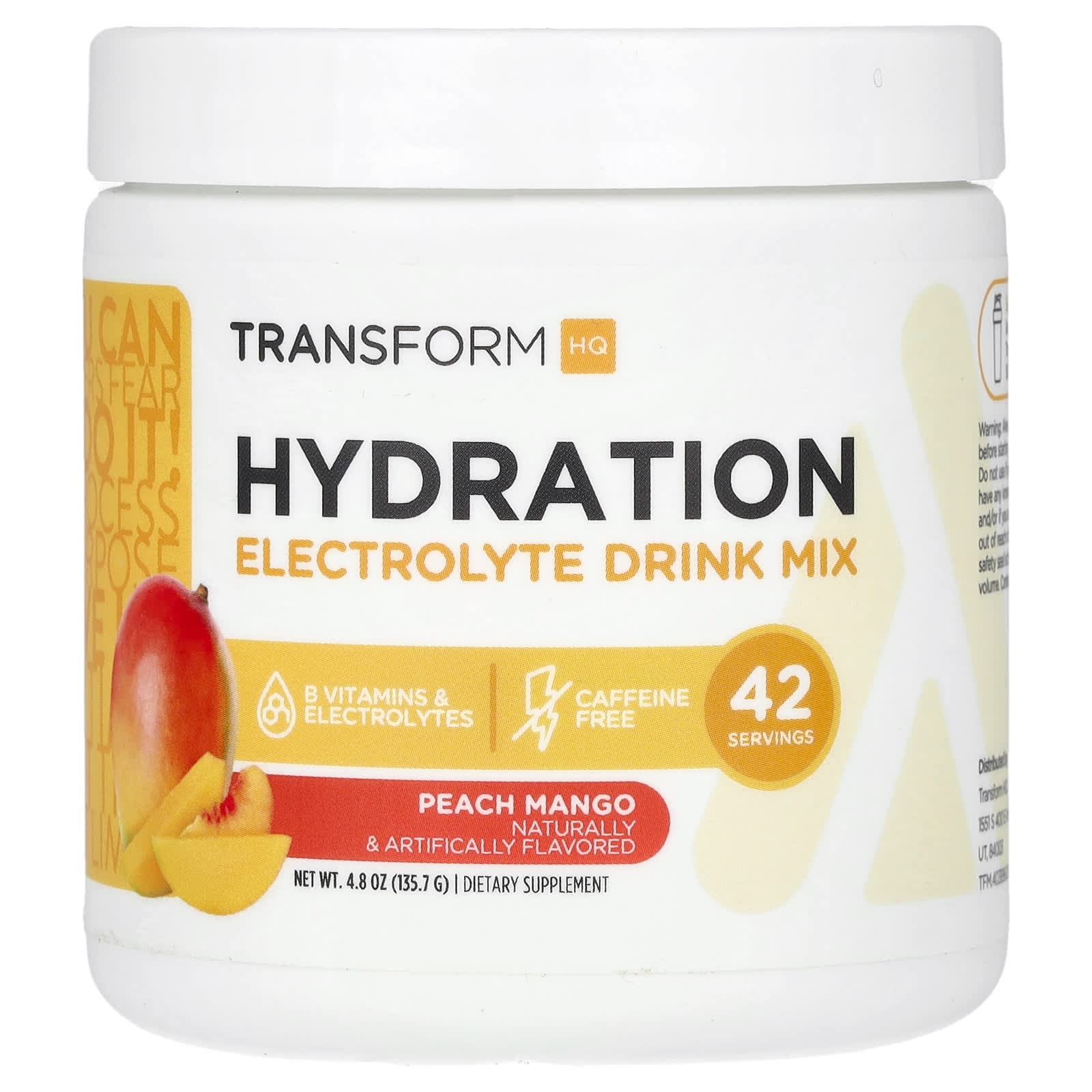 TransformHQ Hydration, Electrolyte Drink Mix, Caffeine Free – Peach Mango – 135,7 g de TransformHQ