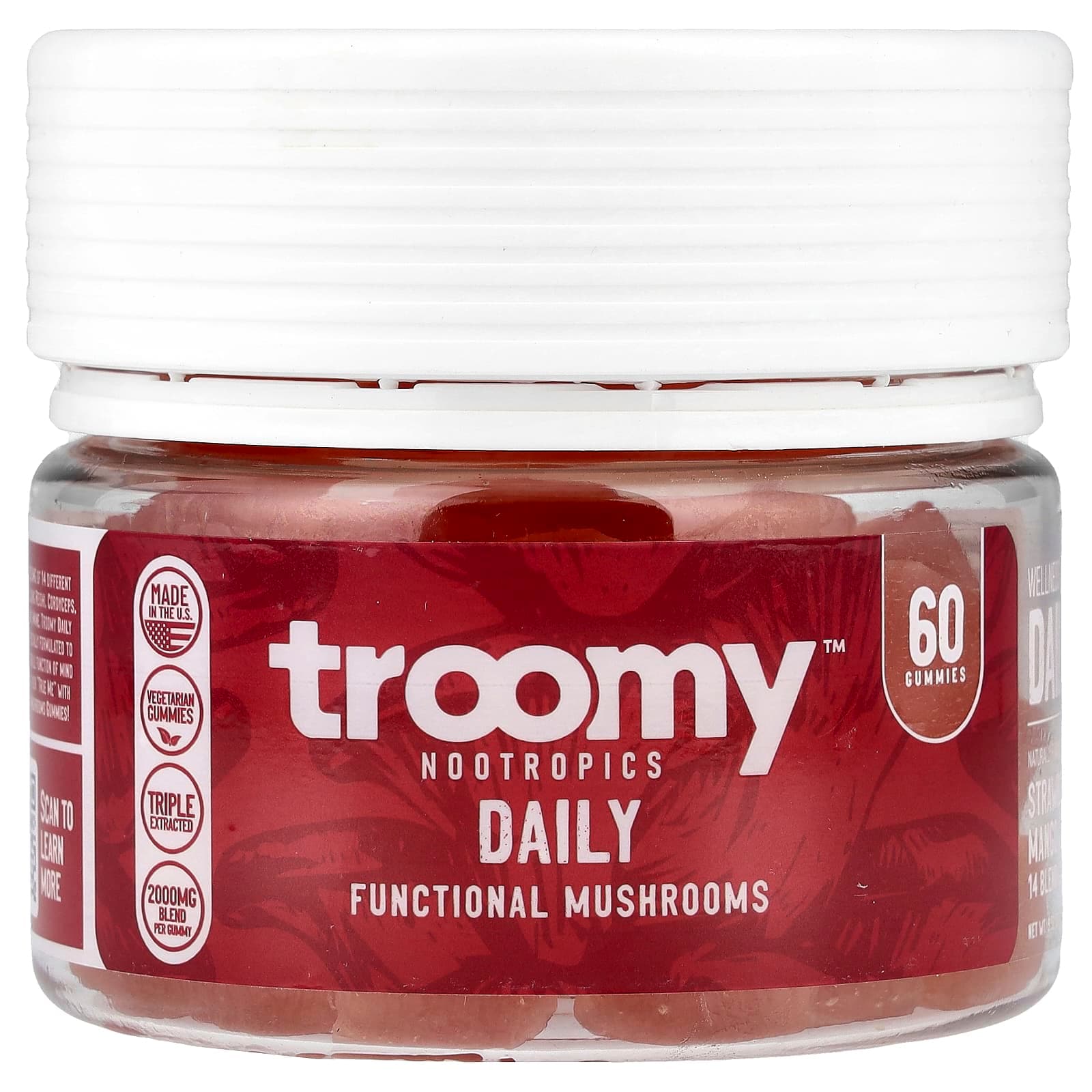 Troomy Nootropics Daily, Functional Mushrooms Gummies – Strawberry Mango – 60 gommes de Troomy Nootropics