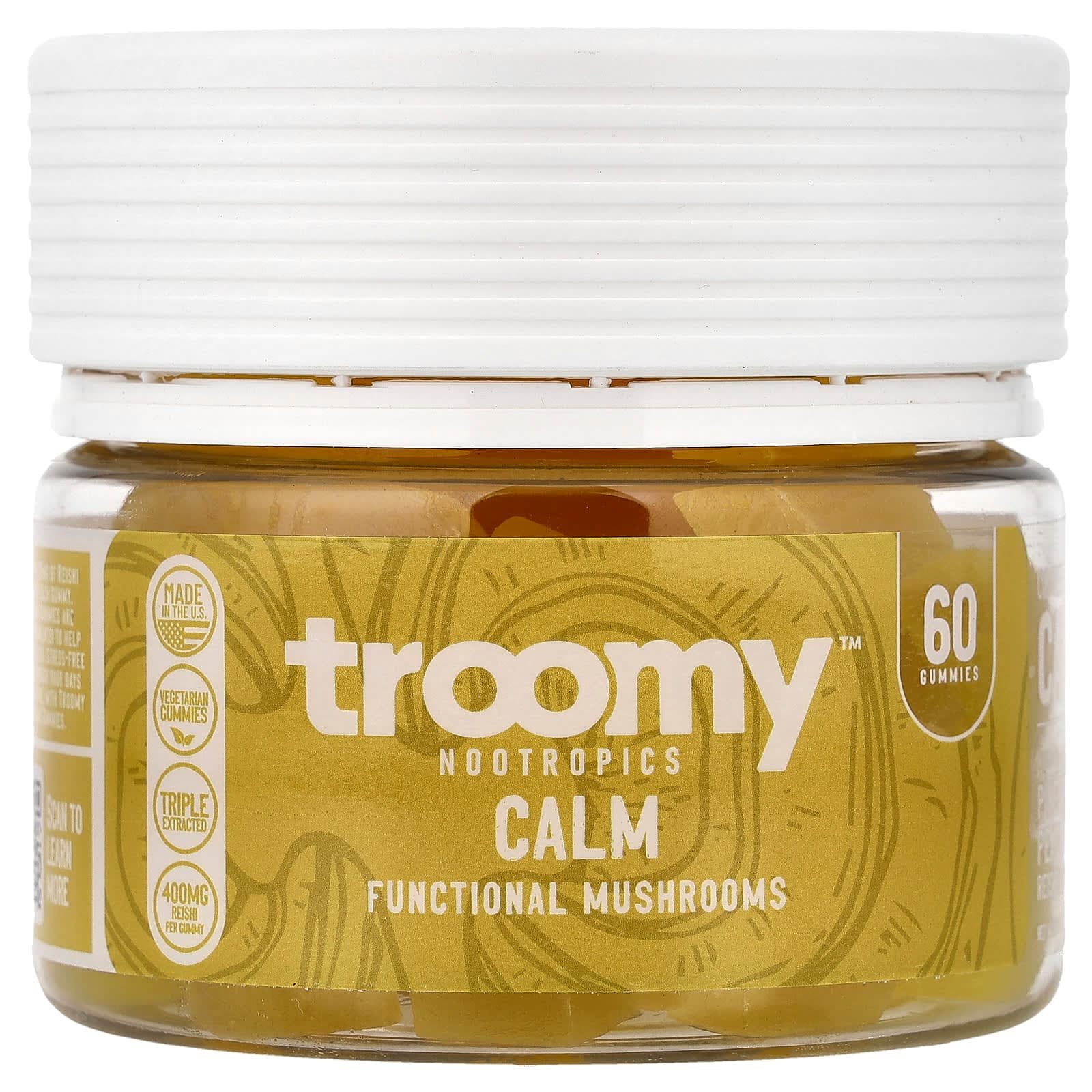 Troomy Nootropics Calm, Functional Mushrooms Gummies – Pineapple Peach – 60 gommes de Troomy Nootropics