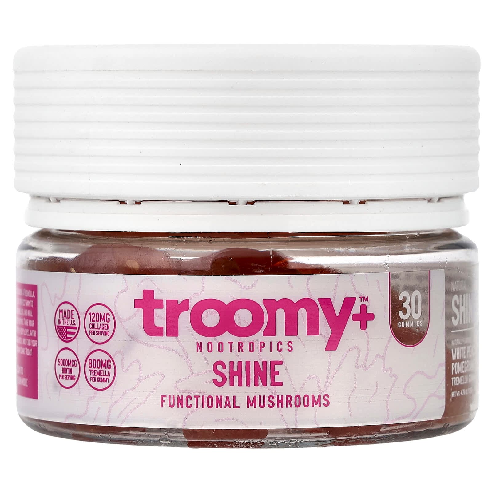 Troomy Nootropics Shine, Functional Mushrooms Gummies – White Peach Pomegranate – 30 gommes de Troomy Nootropics