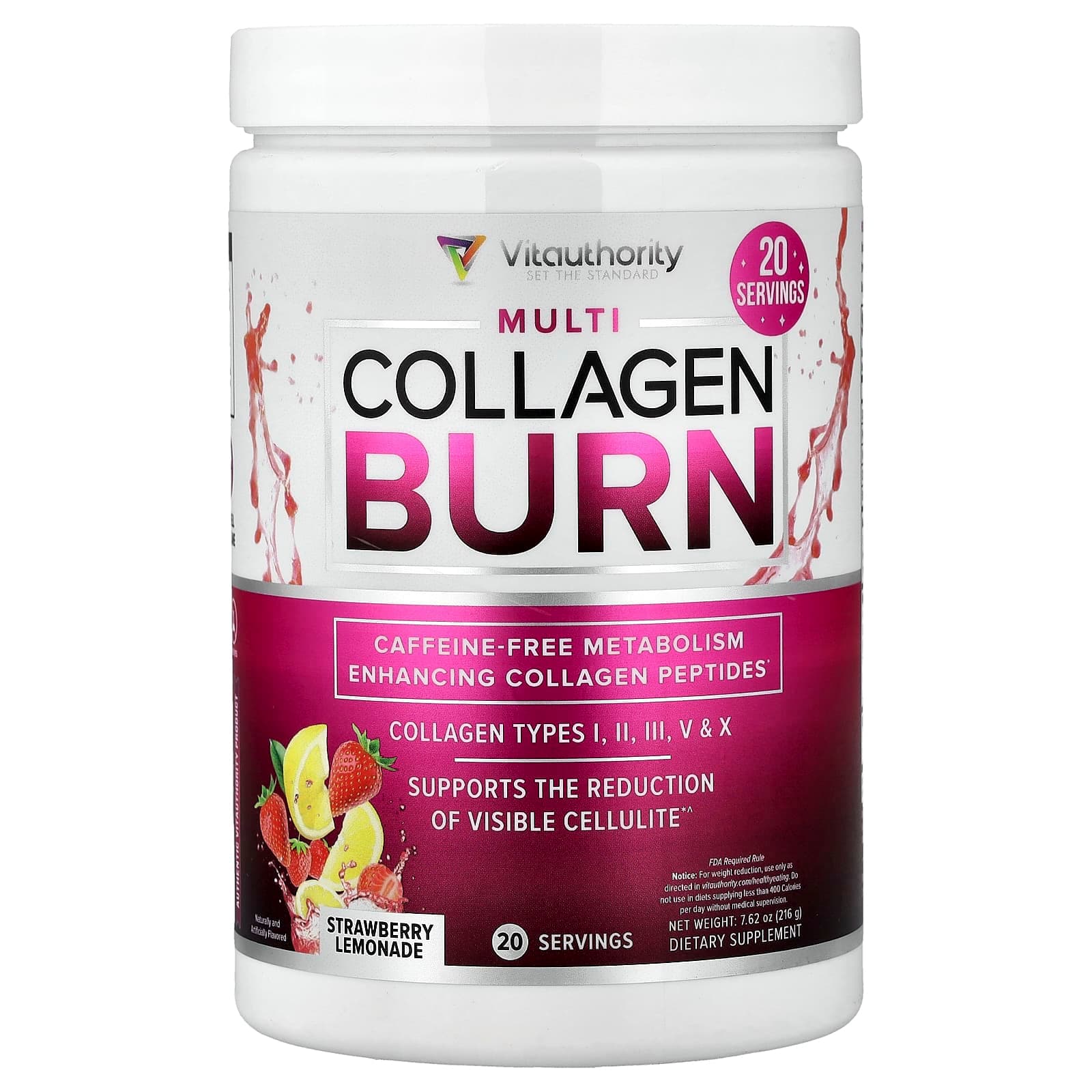 Vitauthority Multi Collagen Burn – Strawberry Lemonade – 216 g de Vitauthority