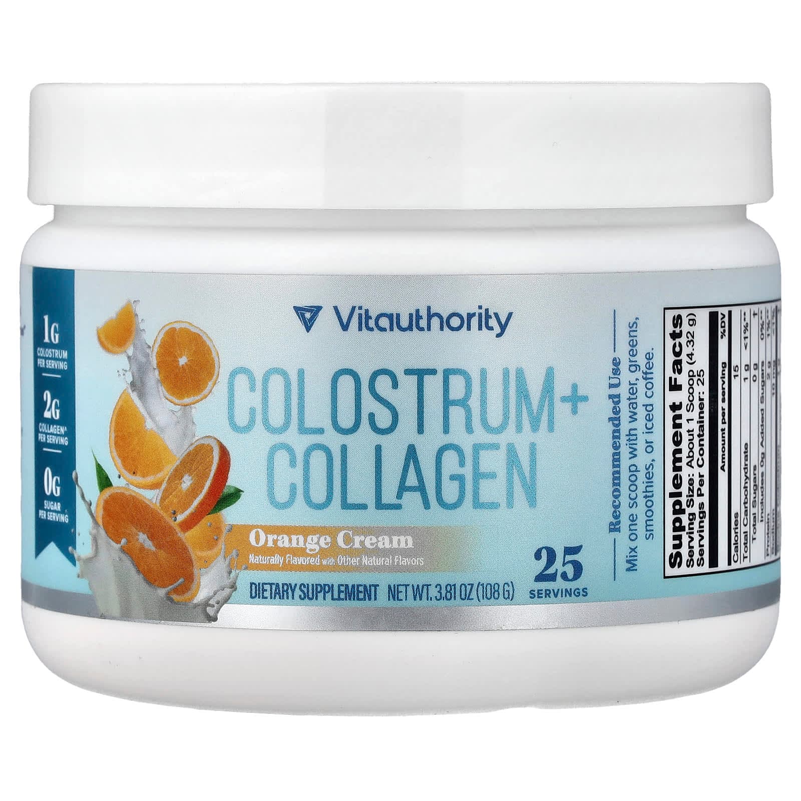 Vitauthority Colostrum + Collagen – Orange Cream – 108 g de Vitauthority