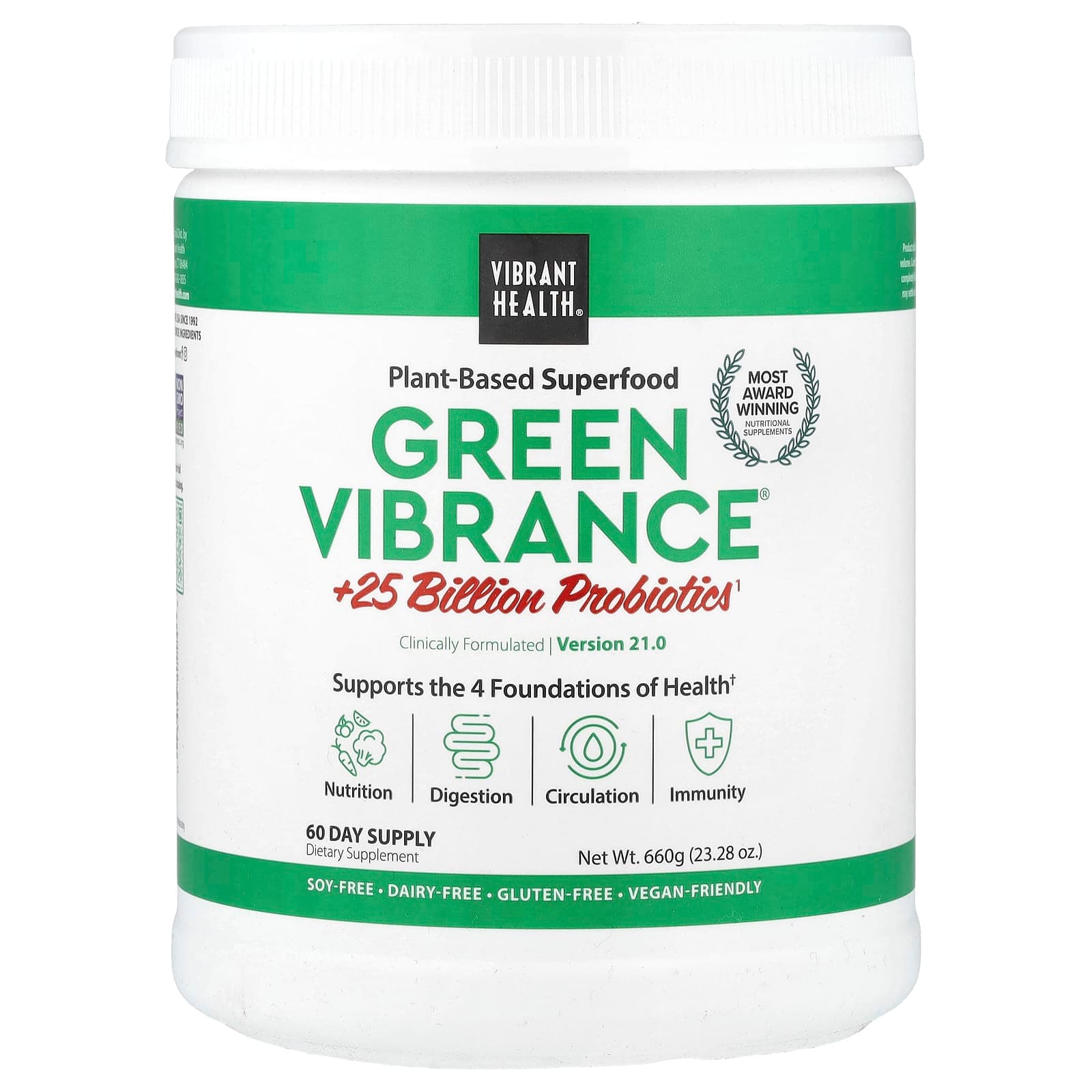 Vibrant Health Green Vibrance +25 Billion Probiotics – 660 g de Vibrant Health