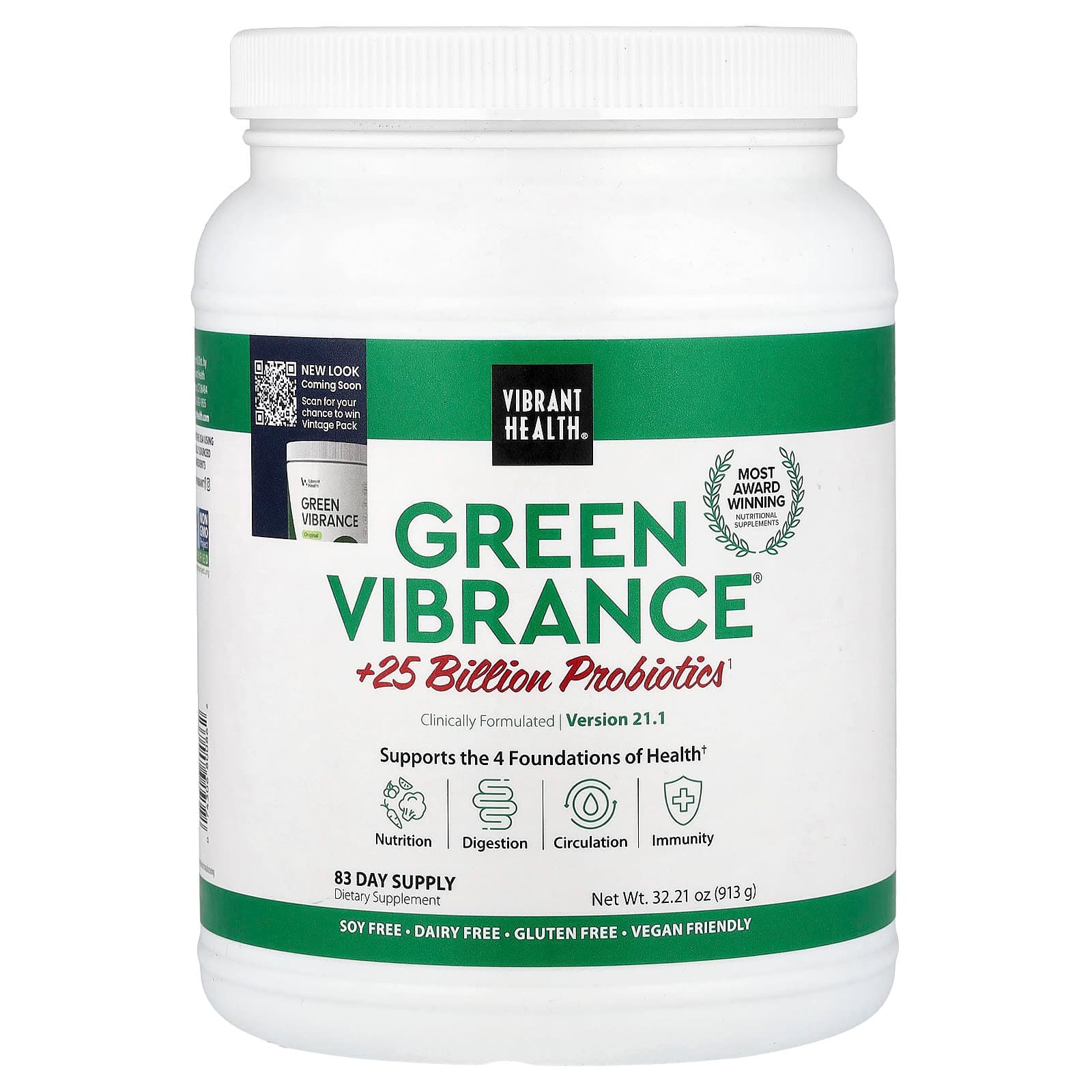 Vibrant Health Green Vibrance +25 Billion Probiotics – 913 g de Vibrant Health