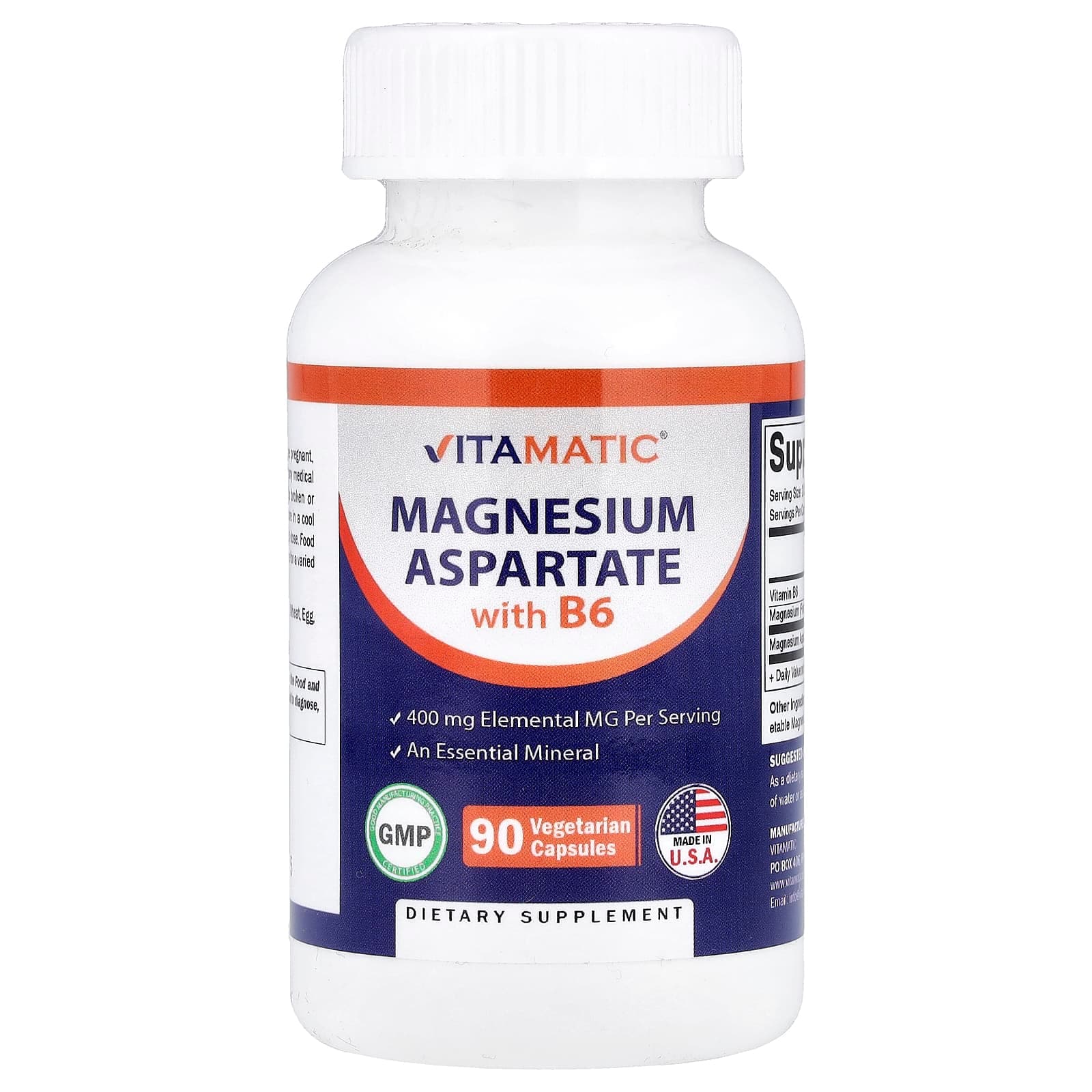 Vitamatic Magnesium Aspartate with B6 – 90 gélules végétales de Vitamatic