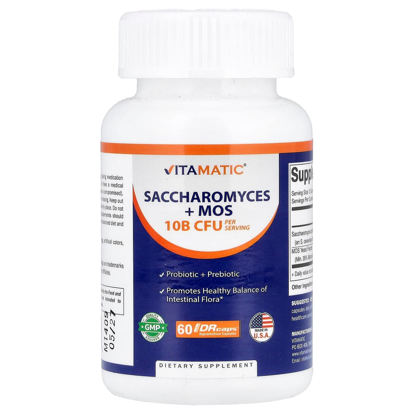 Vitamatic Saccharomyces + MOS, 60 DRcaps Hypromellose Capsules de Vitamatic