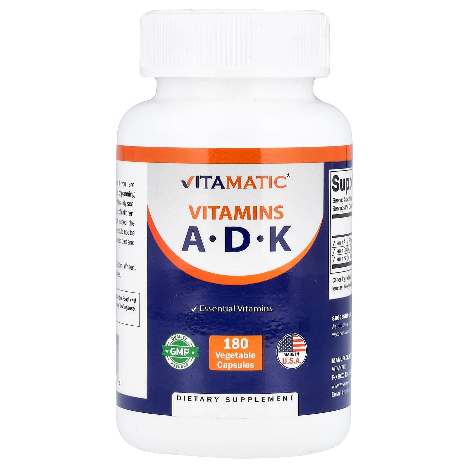 Vitamatic Vitamins A, D, K, 180 Vegetable Capsules de Vitamatic