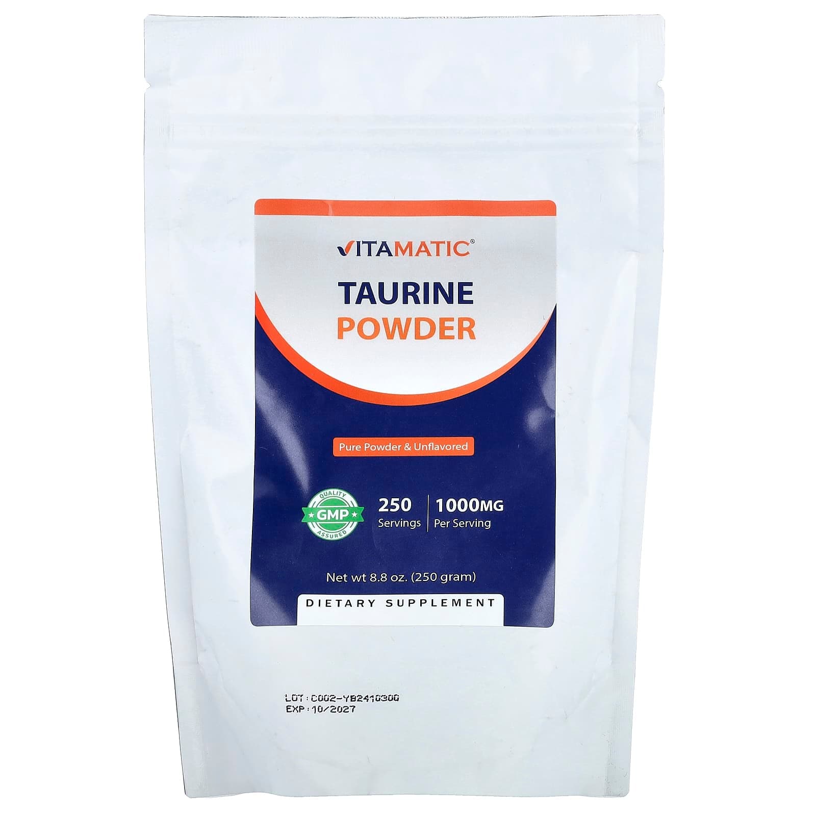 Vitamatic Taurine Powder – Sans arôme – 250 g de Vitamatic