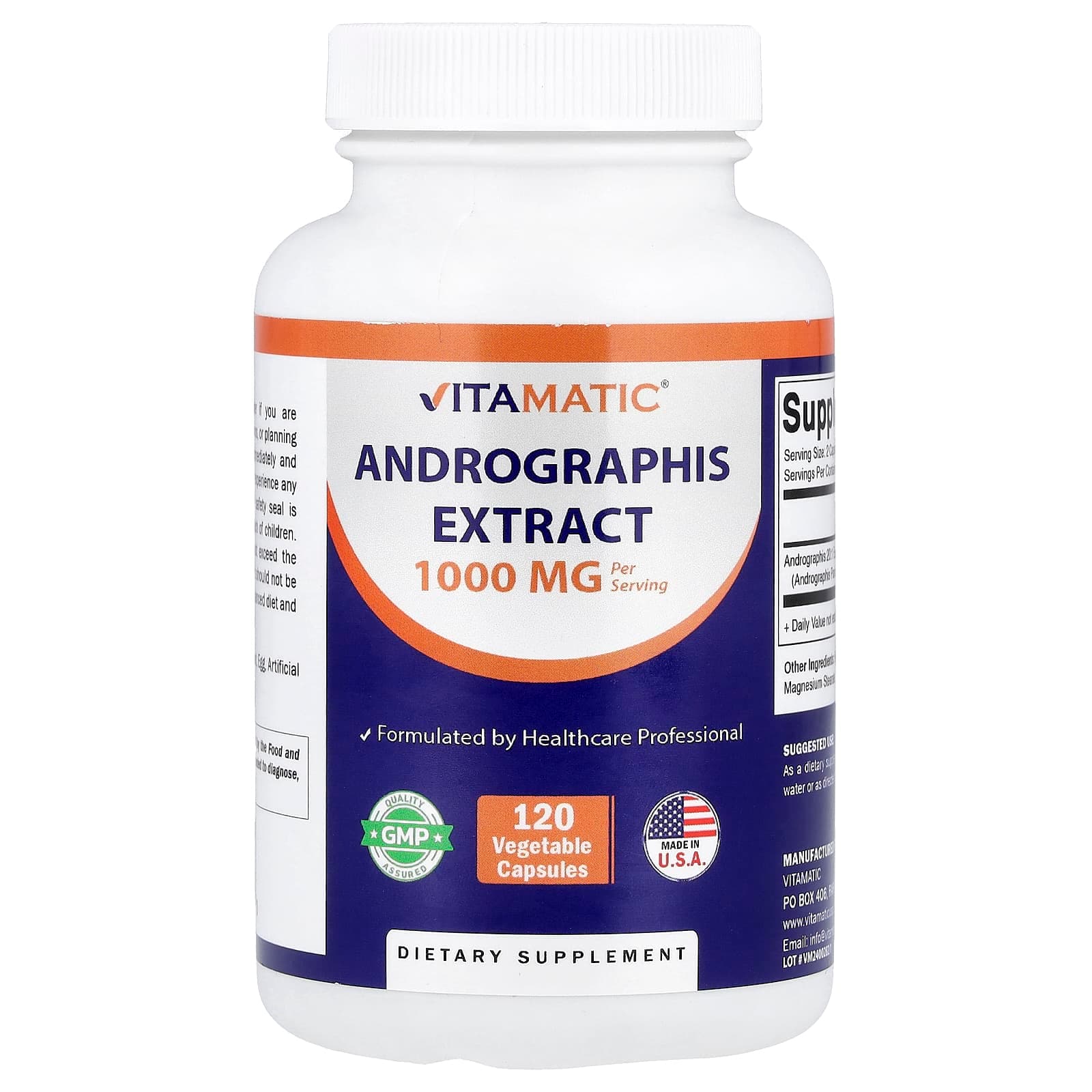 Vitamatic Andrographis Extract, 120 Vegetable Capsules (500 mg per Capsule) de Vitamatic