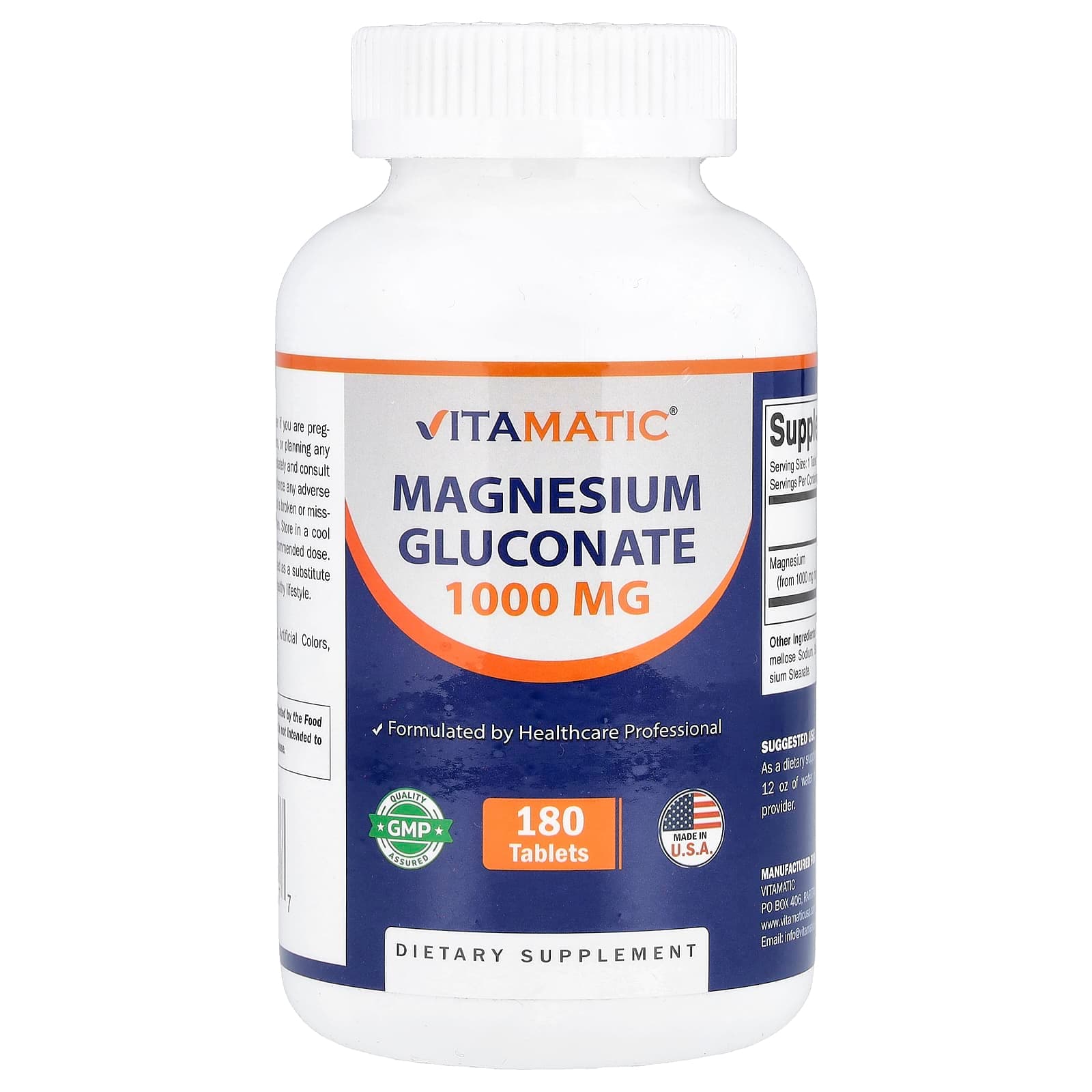 Vitamatic Magnesium Gluconate – 180 comprimés de Vitamatic