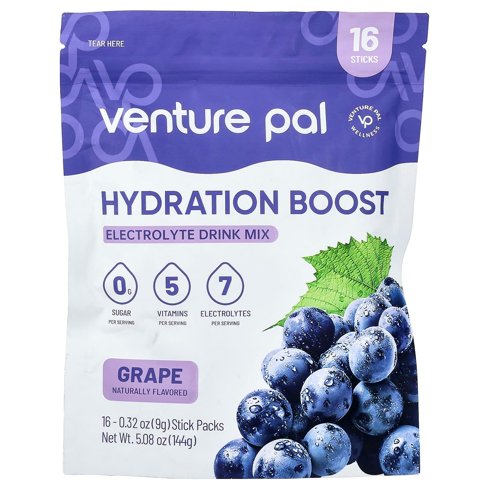 Venture Pal Hydration Boost, Electrolyte Drink Mix – Grape – 9 g de Venture Pal