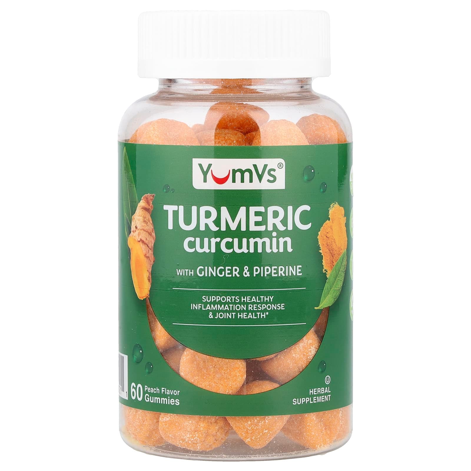 YumVs Turmeric Curcumin With Ginger & Piperine Gummies – Peach – 60 gommes de YumVs