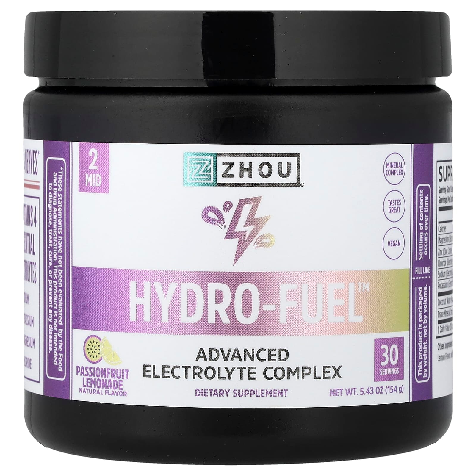 Zhou Nutrition Hydro-Fuel, Advanced Electrolyte Complex – Passionfruit Lemonade – 154 g de Zhou Nutrition