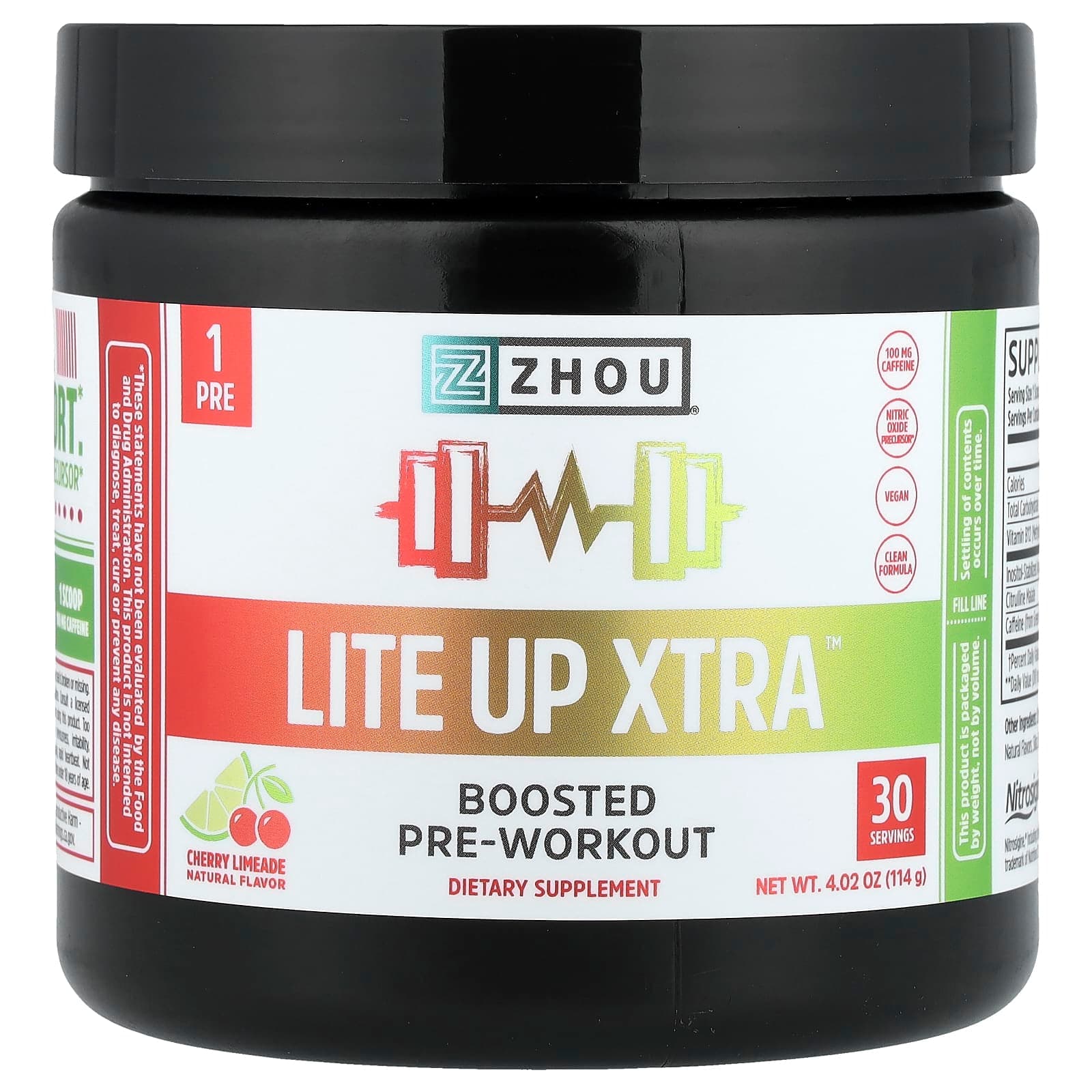 Zhou Nutrition Lite Up Xtra, Boosted Pre-Workout – Cherry Limeade – 114 g de Zhou Nutrition