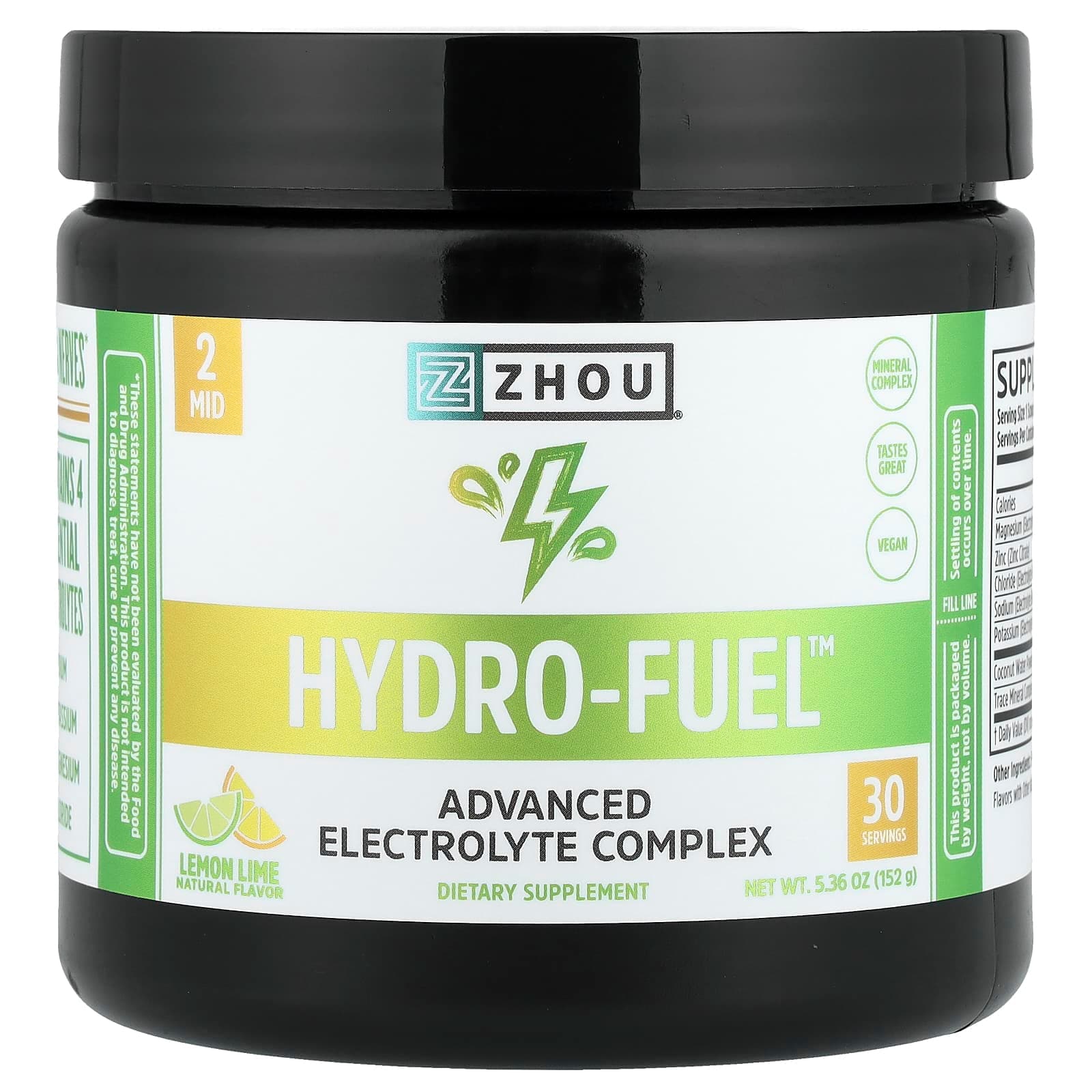 Zhou Nutrition Hydro-Fuel, Advanced Electrolyte Complex – Lemon Lime – 152 g de Zhou Nutrition