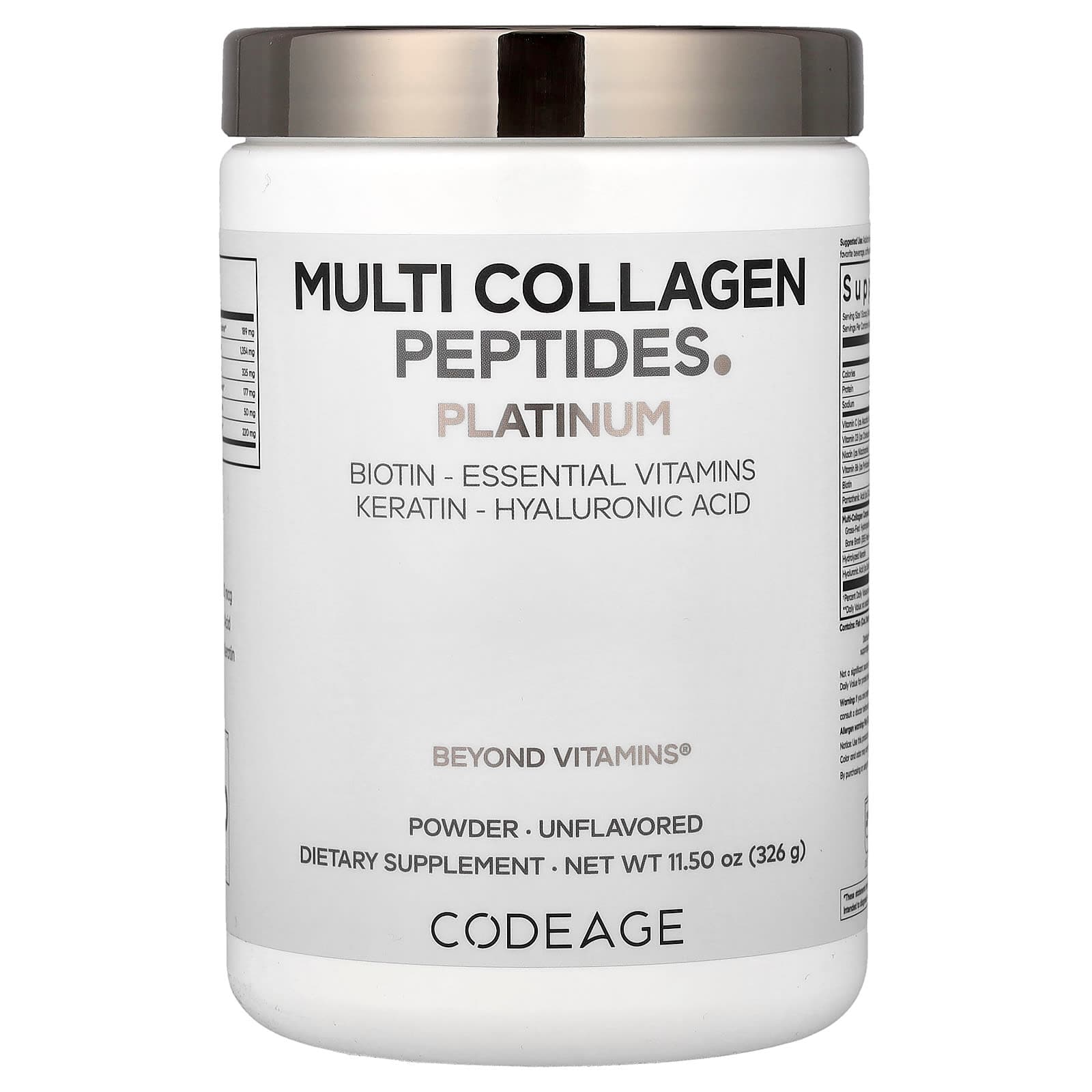 Codeage Multi Collagen Peptides Powder, Platinum – Sans arôme – 326 g de Codeage