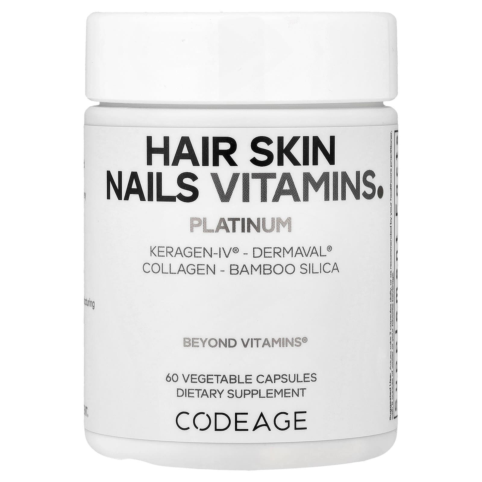 Codeage Hair Skin Nails Vitamins, Platinum, 60 Vegetable Capsules de Codeage