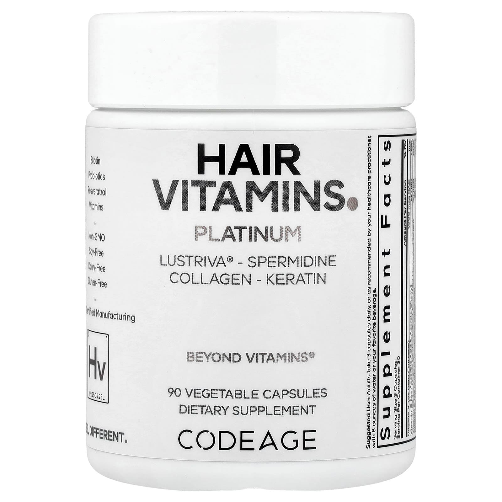 Codeage Hair Vitamins, Platinum, 90 Vegetable Capsules de Codeage