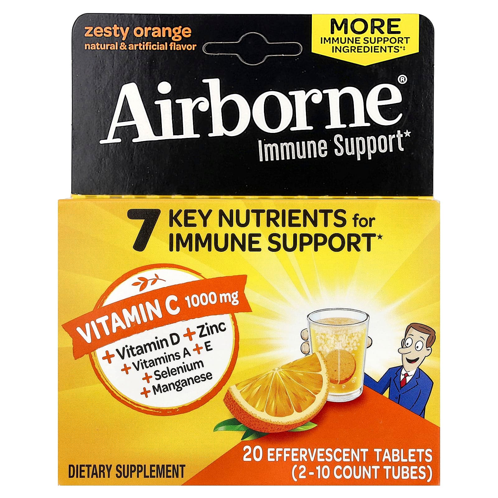 AirBorne Immune Support Supplement, 2 Tubes, 10 Effervescent Tablets Each – Zesty Orange de AirBorne