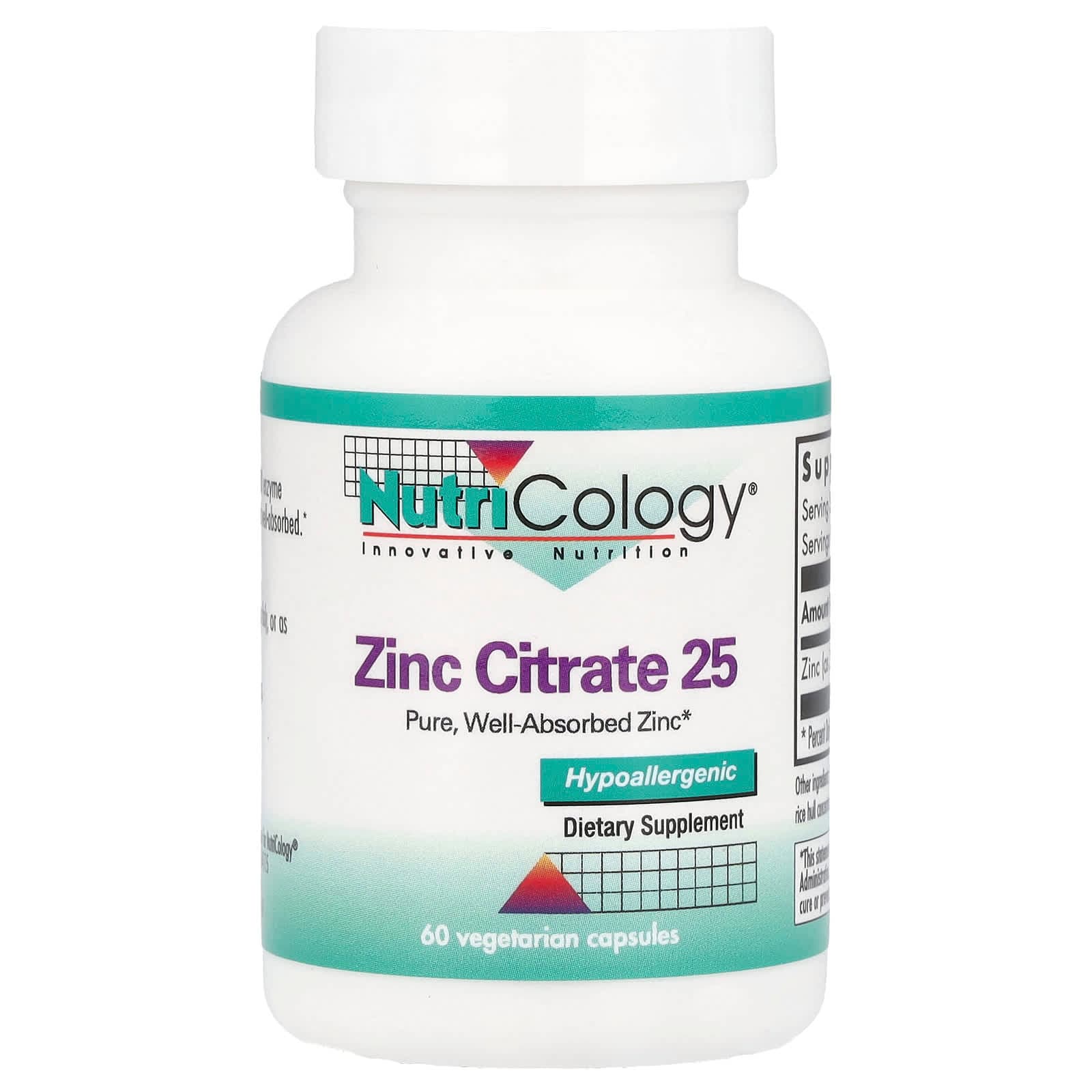 Nutricology Zinc Citrate 25 – 60 gélules végétales de Nutricology