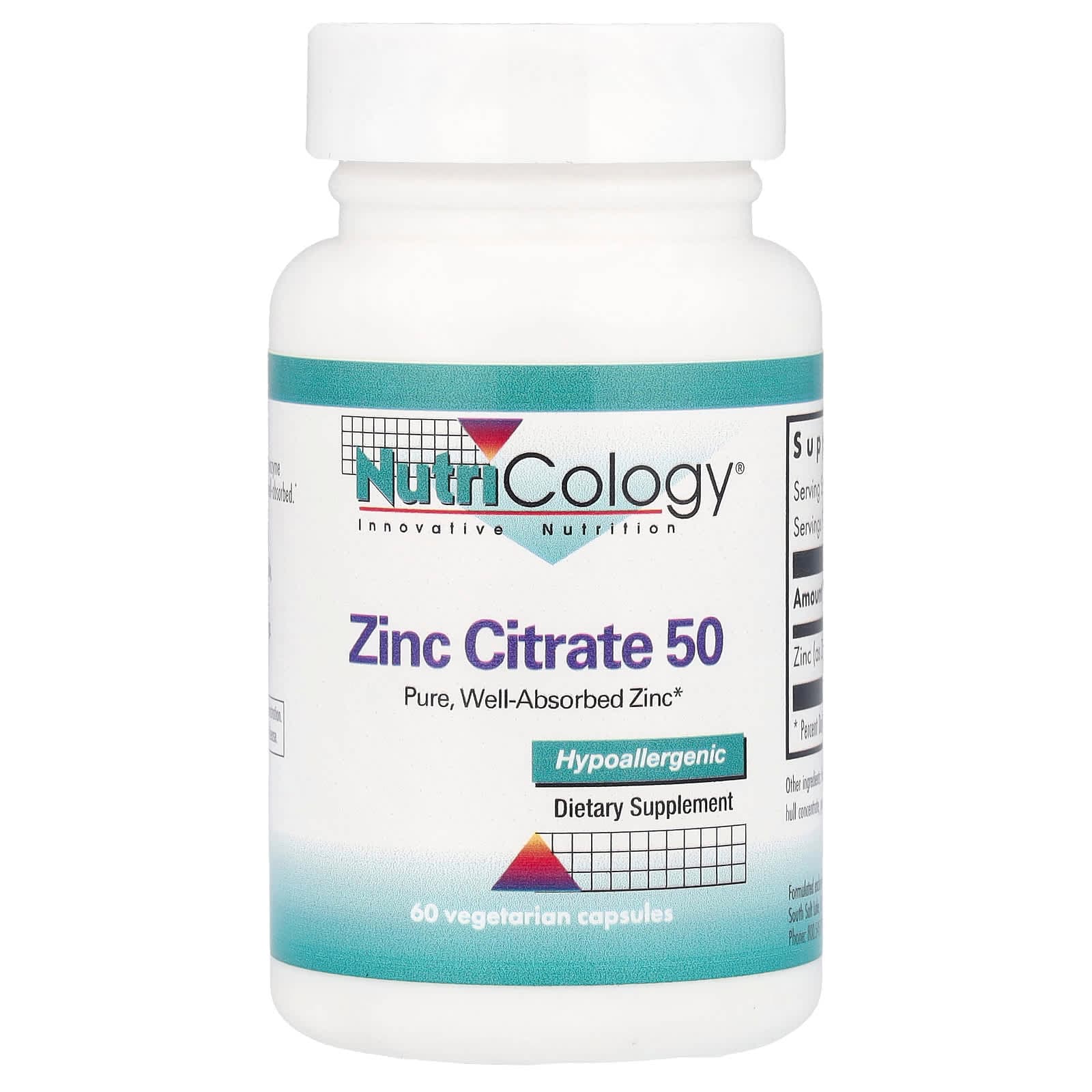 Nutricology Zinc Citrate 50 – 60 gélules végétales de Nutricology