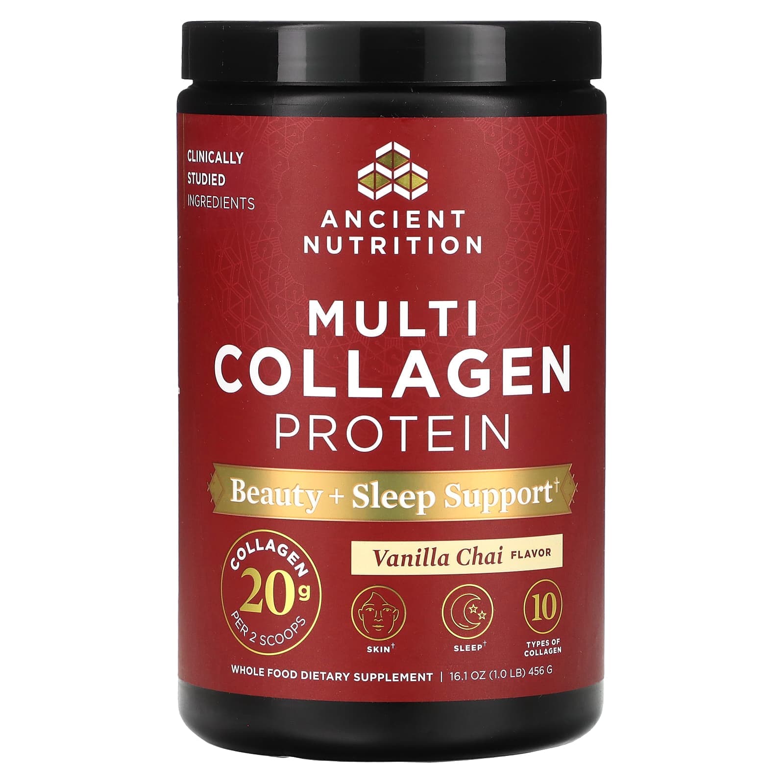 Ancient Nutrition Multi Collagen Protein, Beauty + Sleep Support – Vanilla Chai – 456 g de Ancient Nutrition