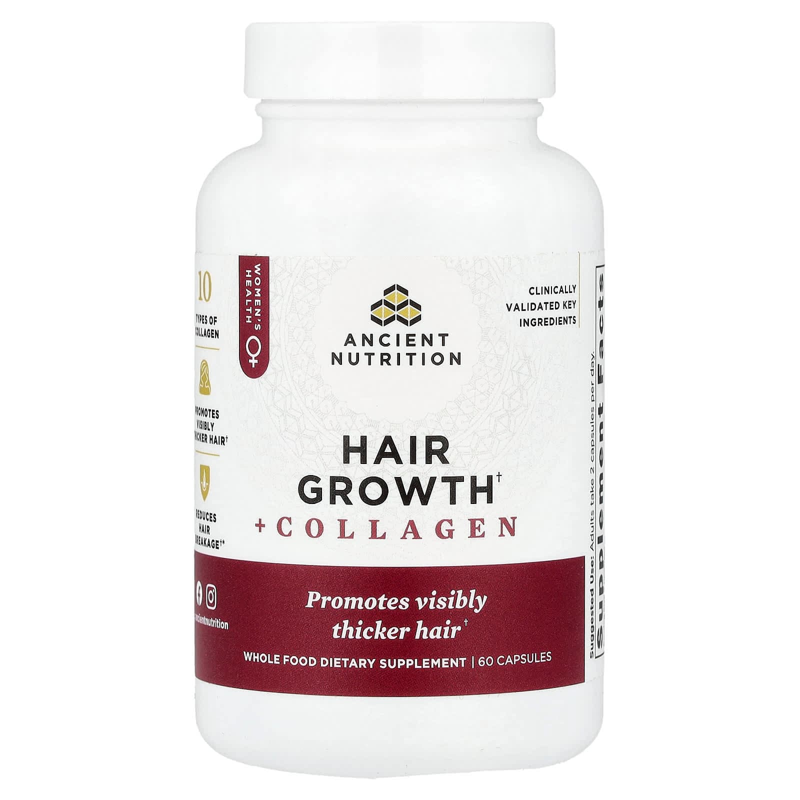 Ancient Nutrition Hair Growth + Collagen – 60 gélules de Ancient Nutrition