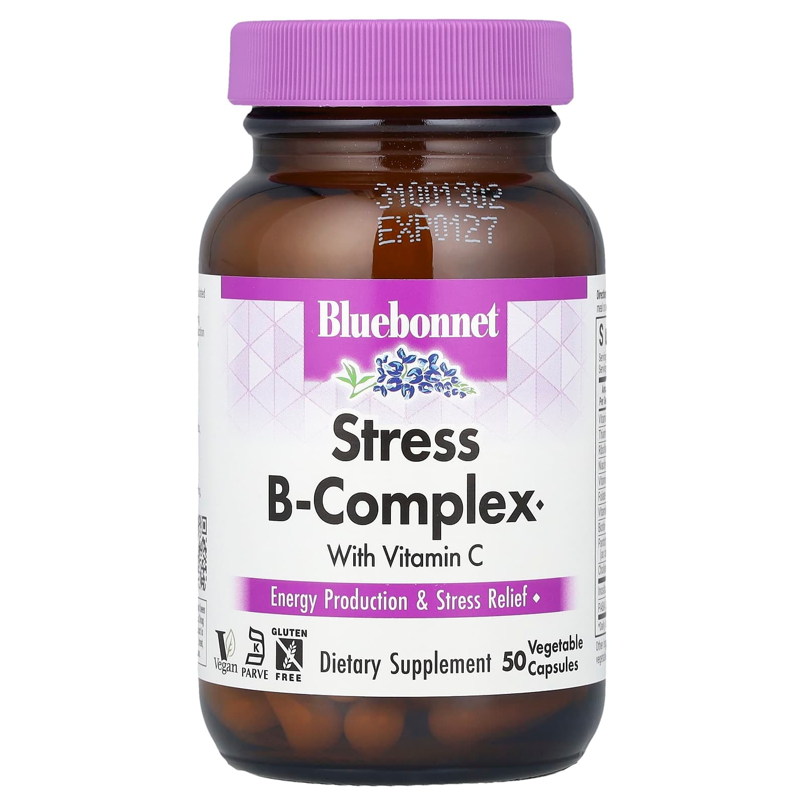 Bluebonnet Nutrition Stress B-Complex With Vitamin C, 50 Vegetable Capsules de Bluebonnet Nutrition