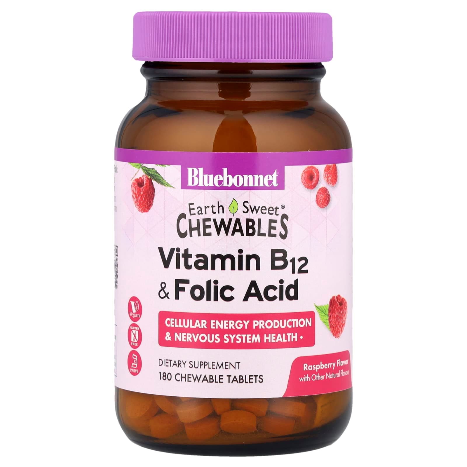 Bluebonnet Nutrition EarthSweet Chewables, Vitamin B-12 & Folic Acid, 180 Chewable Tablets – Raspberry de Bluebonnet Nutrition