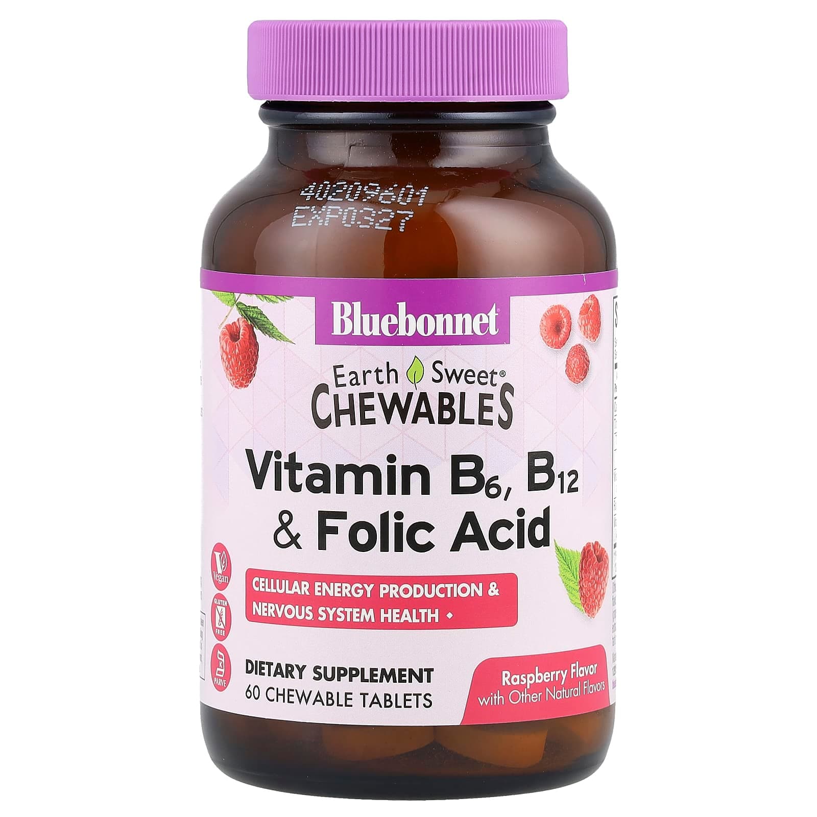 Bluebonnet Nutrition Earth Sweet Chewables, Vitamin B6, B12 & Folic Acid, 60 Chewable Tablets – Raspberry de Bluebonnet Nutrition