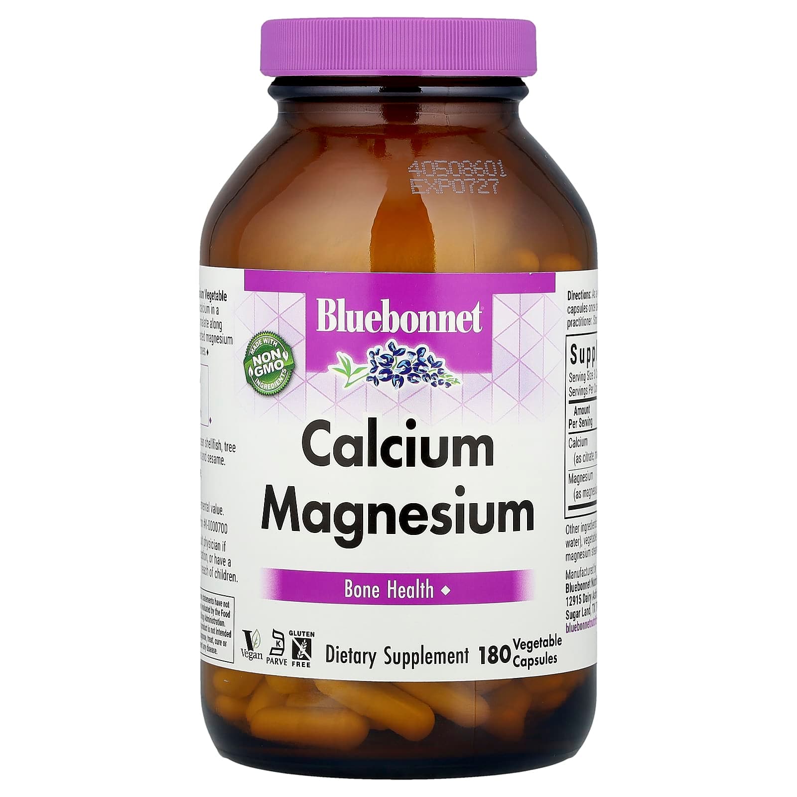 Bluebonnet Nutrition Calcium Magnesium, 180 Vegetable Capsules de Bluebonnet Nutrition