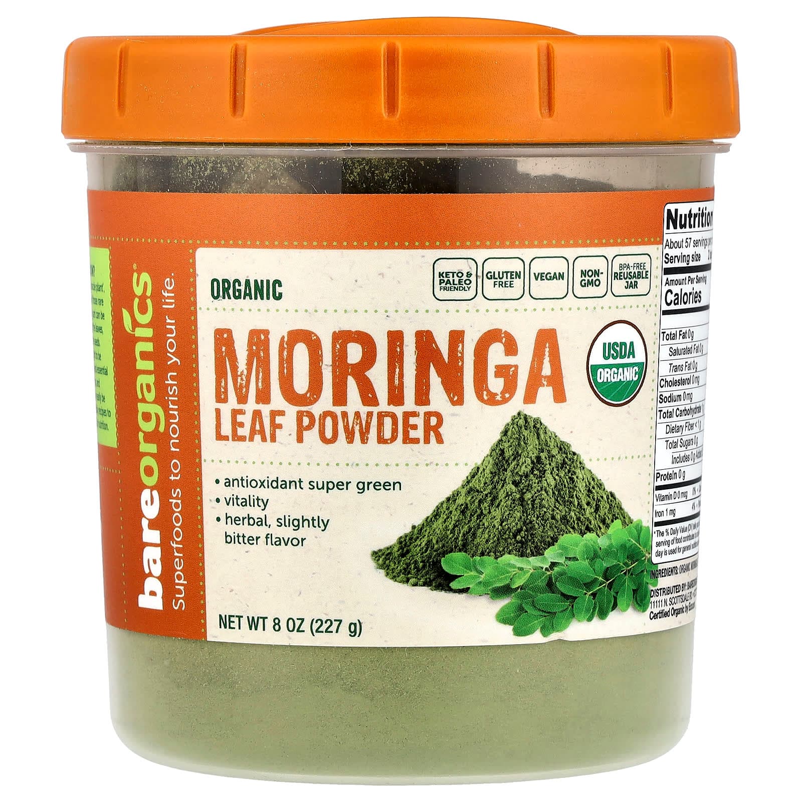 BareOrganics Organic Moringa Leaf Powder – 227 g de BareOrganics