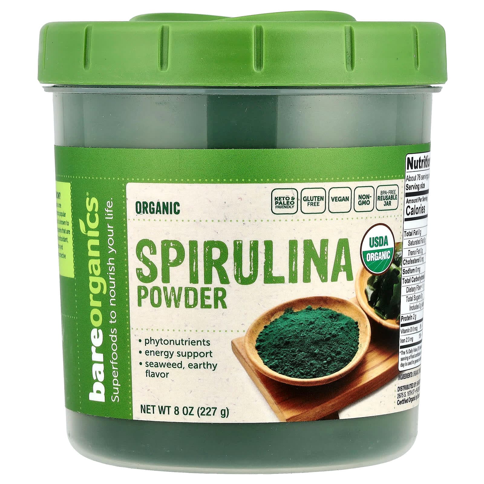 BareOrganics Organic Spirulina Powder – 227 g de BareOrganics