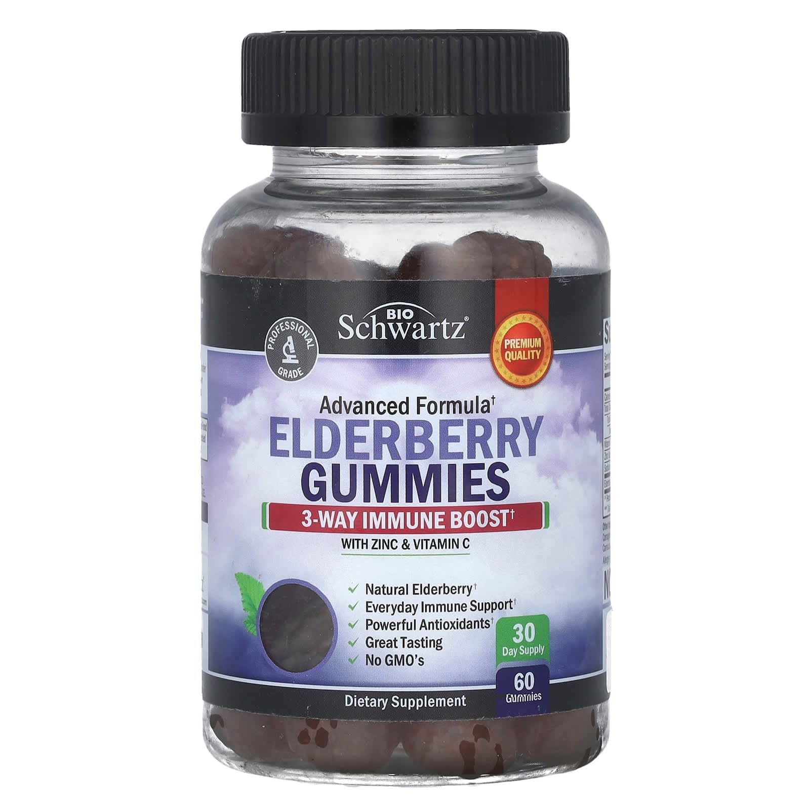BioSchwartz Elderberry Gummies with Zinc & Vitamin C – Elderberry Gummies with Zinc & Vitamin C – 60 gommes de BioSchwartz