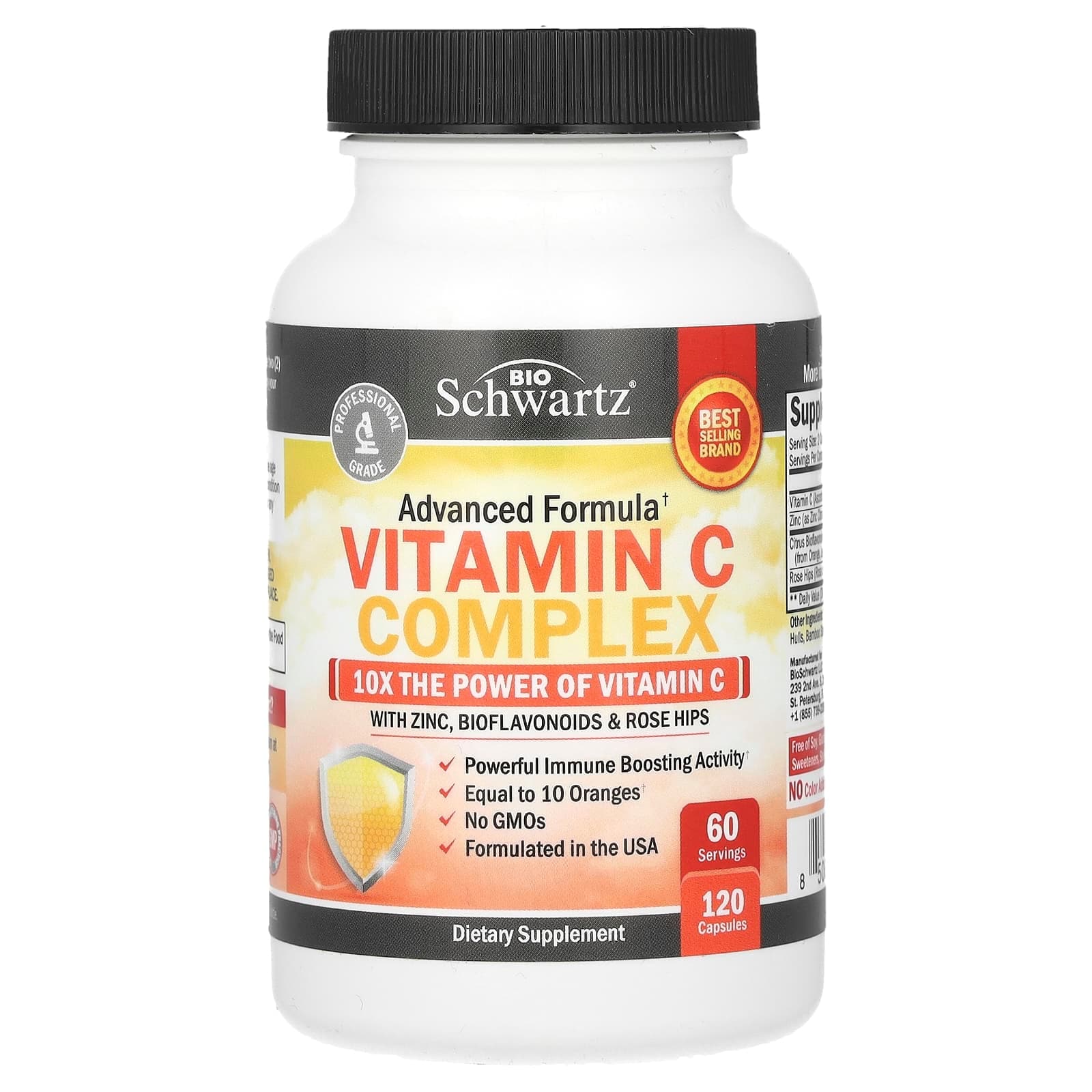 BioSchwartz Vitamin C Complex with Zinc, Bioflavonoids & Rose Hips – 120 gélules de BioSchwartz