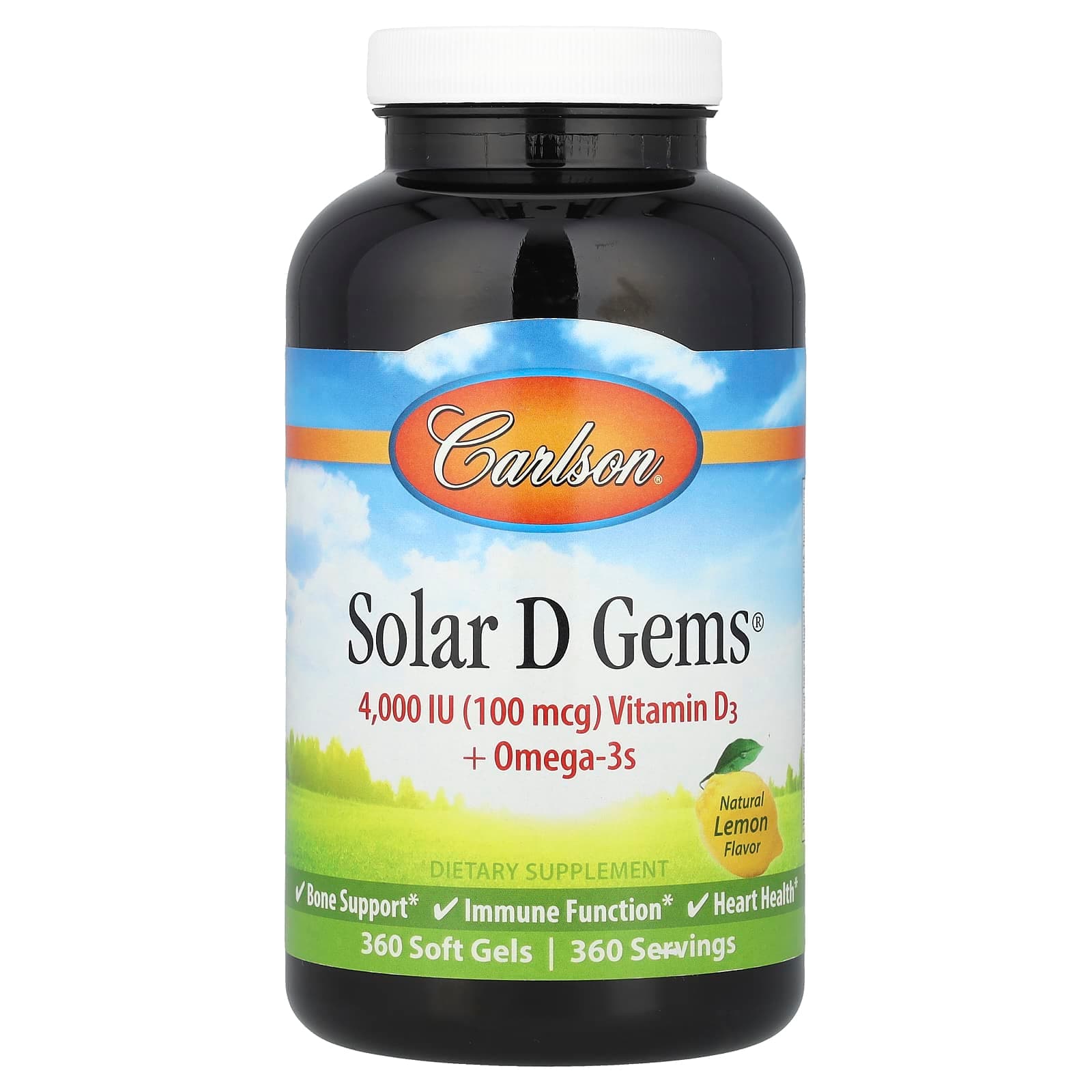 Carlson Solar D Gems – Natural Lemon – 360 capsules molles de Carlson