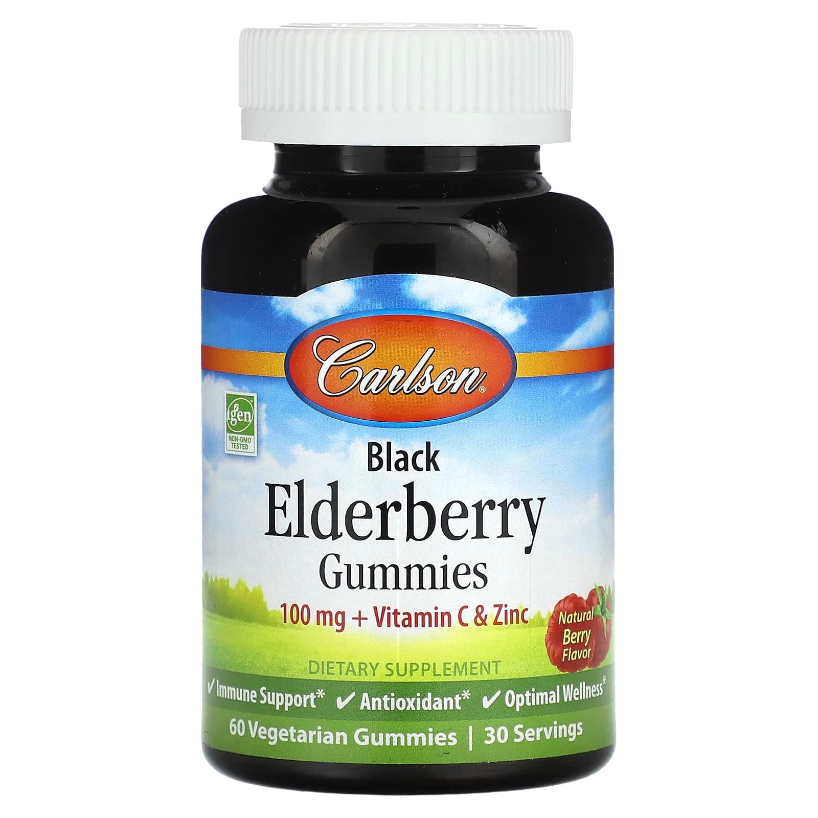 Carlson Black Elderberry Gummies, Natural Berry, 60 Vegetarian Gummies – Black Elderberry Gummies de Carlson