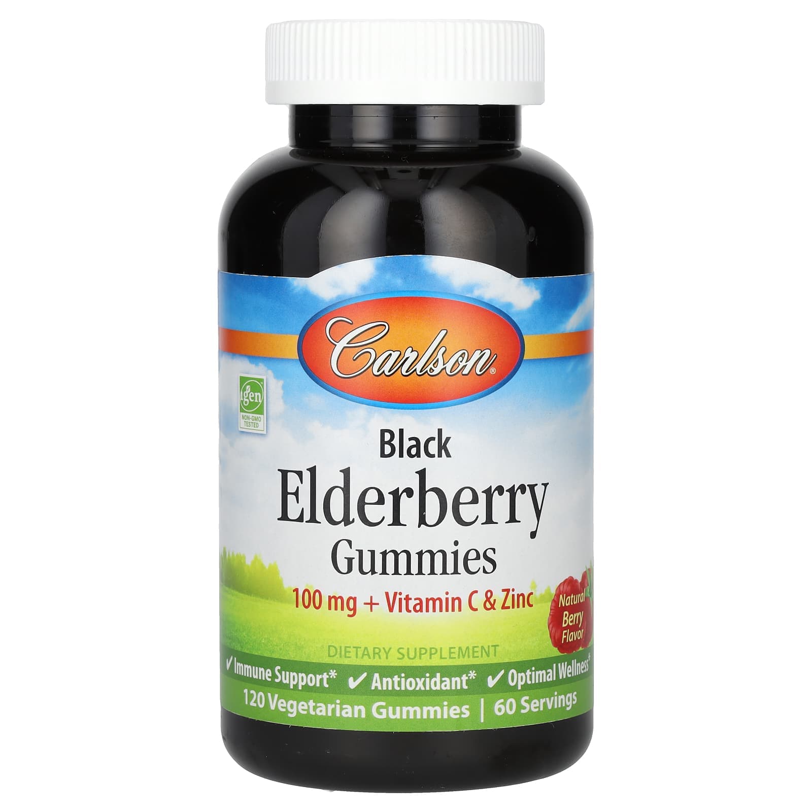 Carlson Black Elderberry Gummies + Vitamin C & Zinc, Natural Berry, 120 Vegetarian Gummies – Black Elderberry Gummies + Vitamin C & Zinc de Carlson