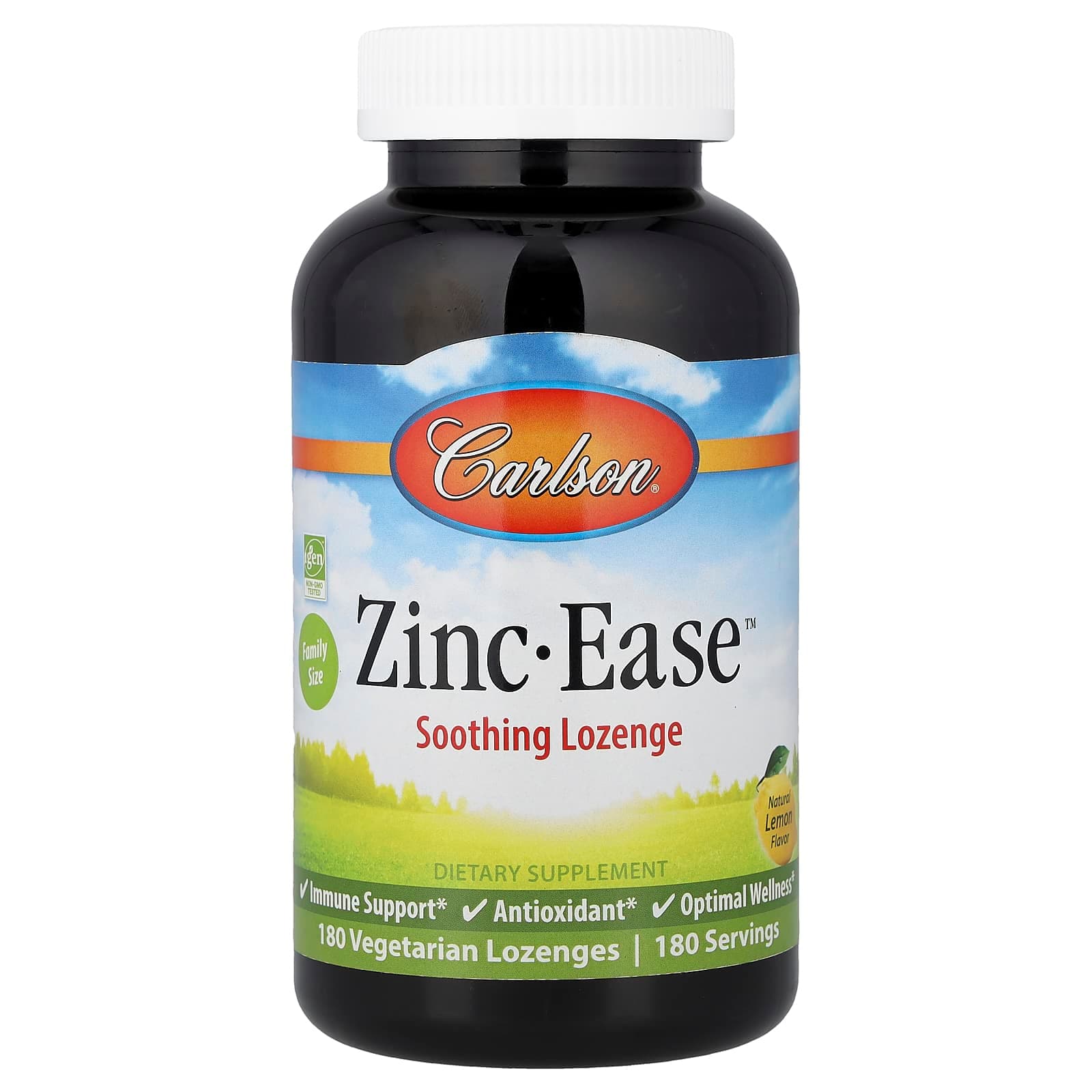 Carlson Zinc-Ease Soothing Lozenge, 180 Vegetarian Lozenges (10 mg per Lozenge) – Natural Lemon de Carlson