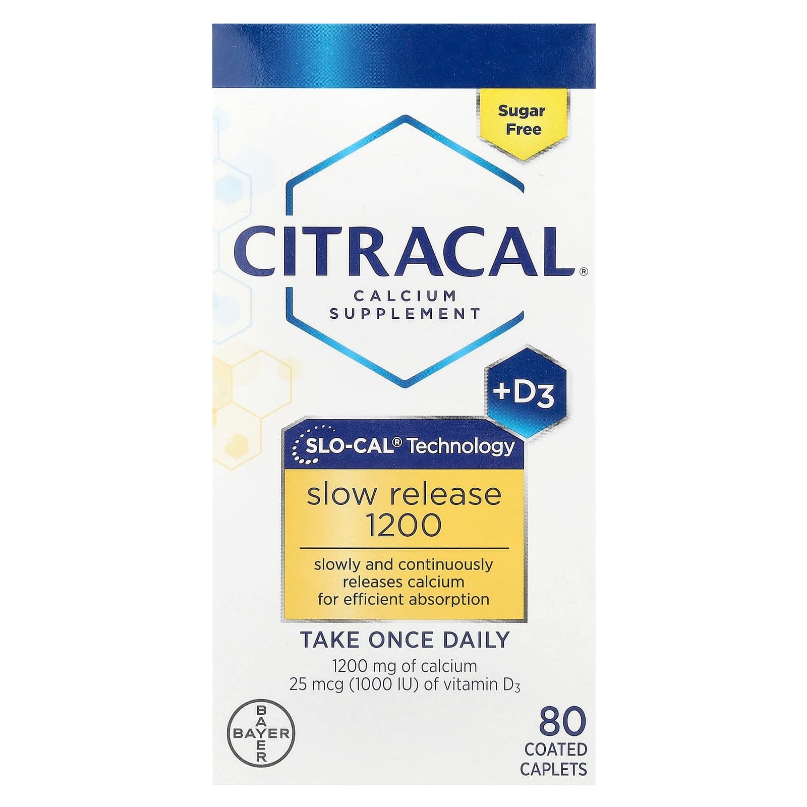 Citracal Calcium Supplement + D3, Slow Release 1200, 80 Coated Tablets de Citracal