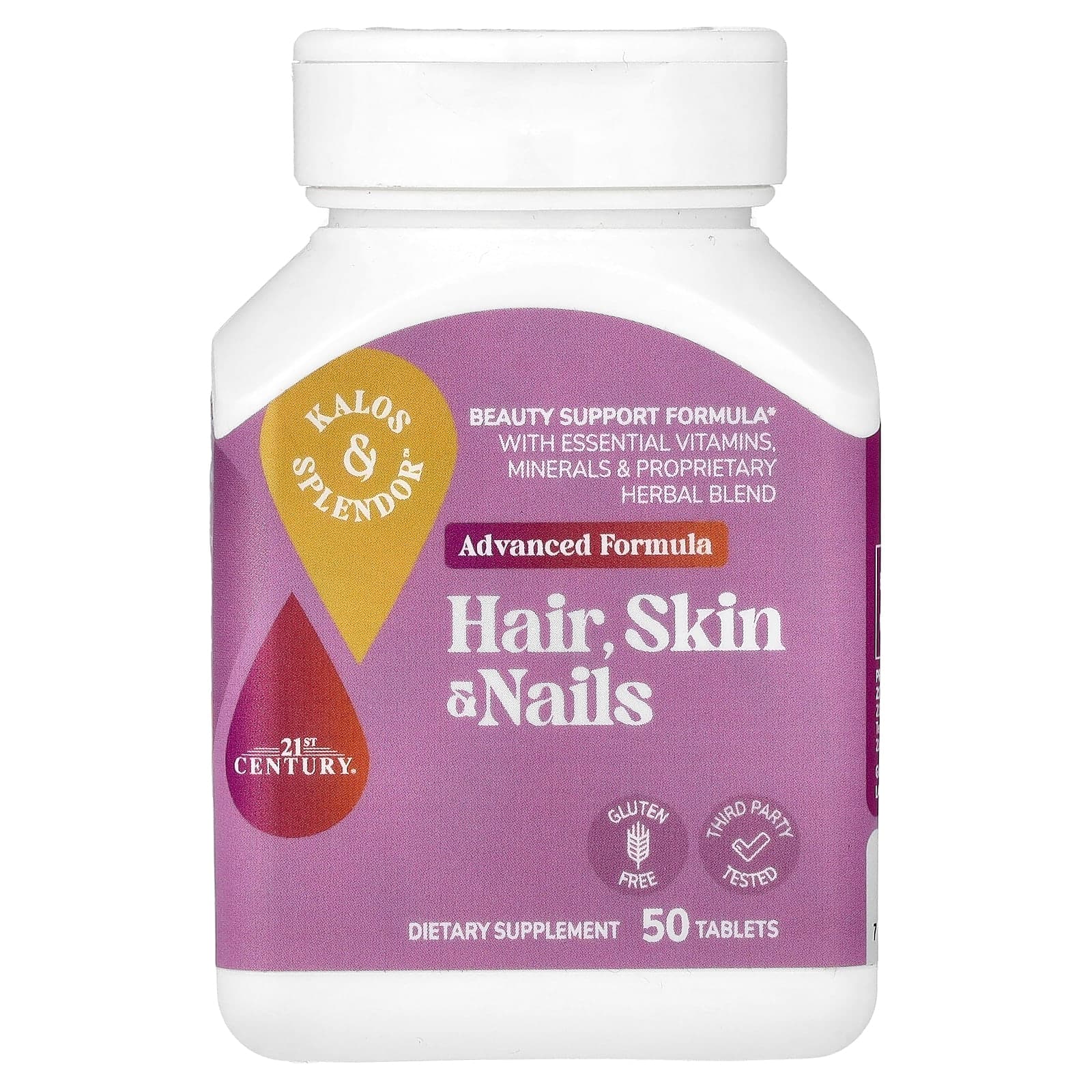 21st Century Kalos & Splendor, Hair, Skin & Nails – 50 comprimés de 21st Century