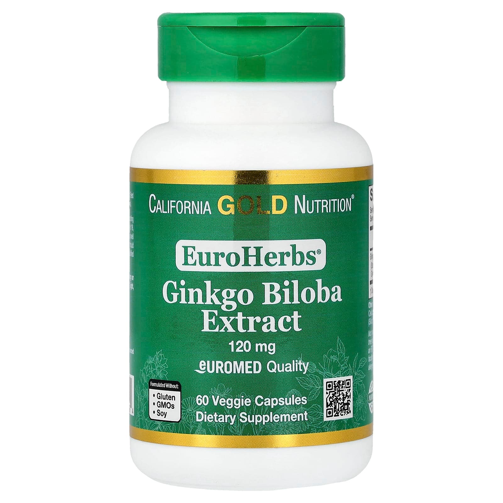 California Gold Nutrition EuroHerbs, Ginkgo Biloba Extract, Euromed Quality – 60 gélules végétales de California Gold Nutrition