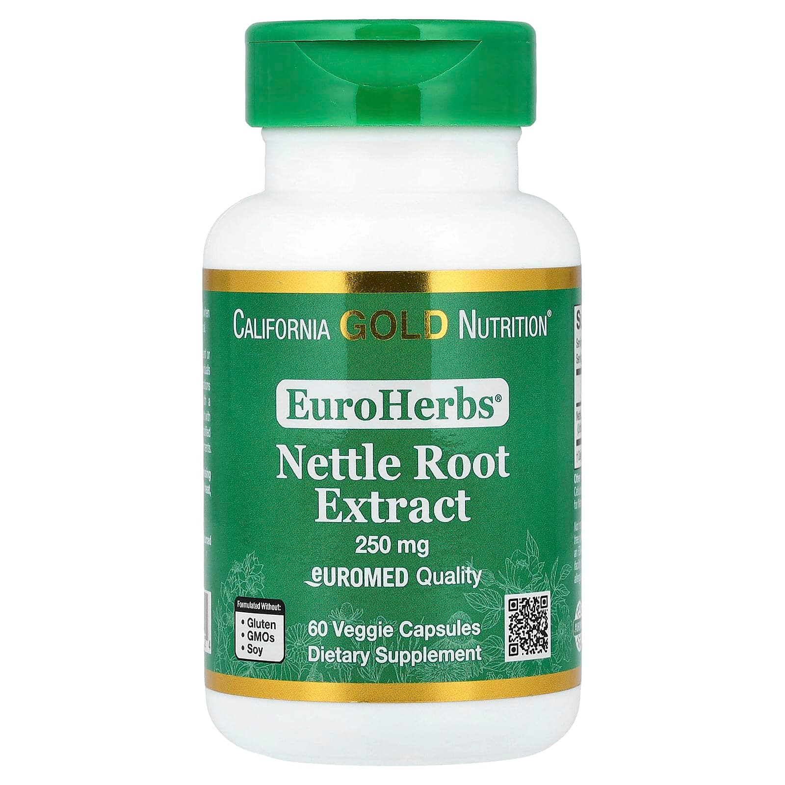 California Gold Nutrition EuroHerbs, Nettle Root Extract, Euromed Quality – 60 gélules végétales de California Gold Nutrition