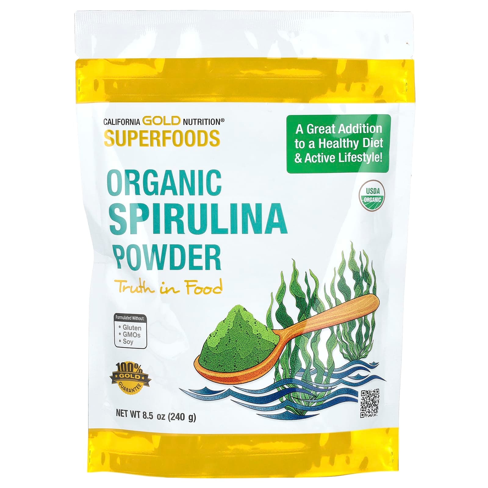 California Gold Nutrition Superfoods, Organic Spirulina Powder – 240 g de California Gold Nutrition