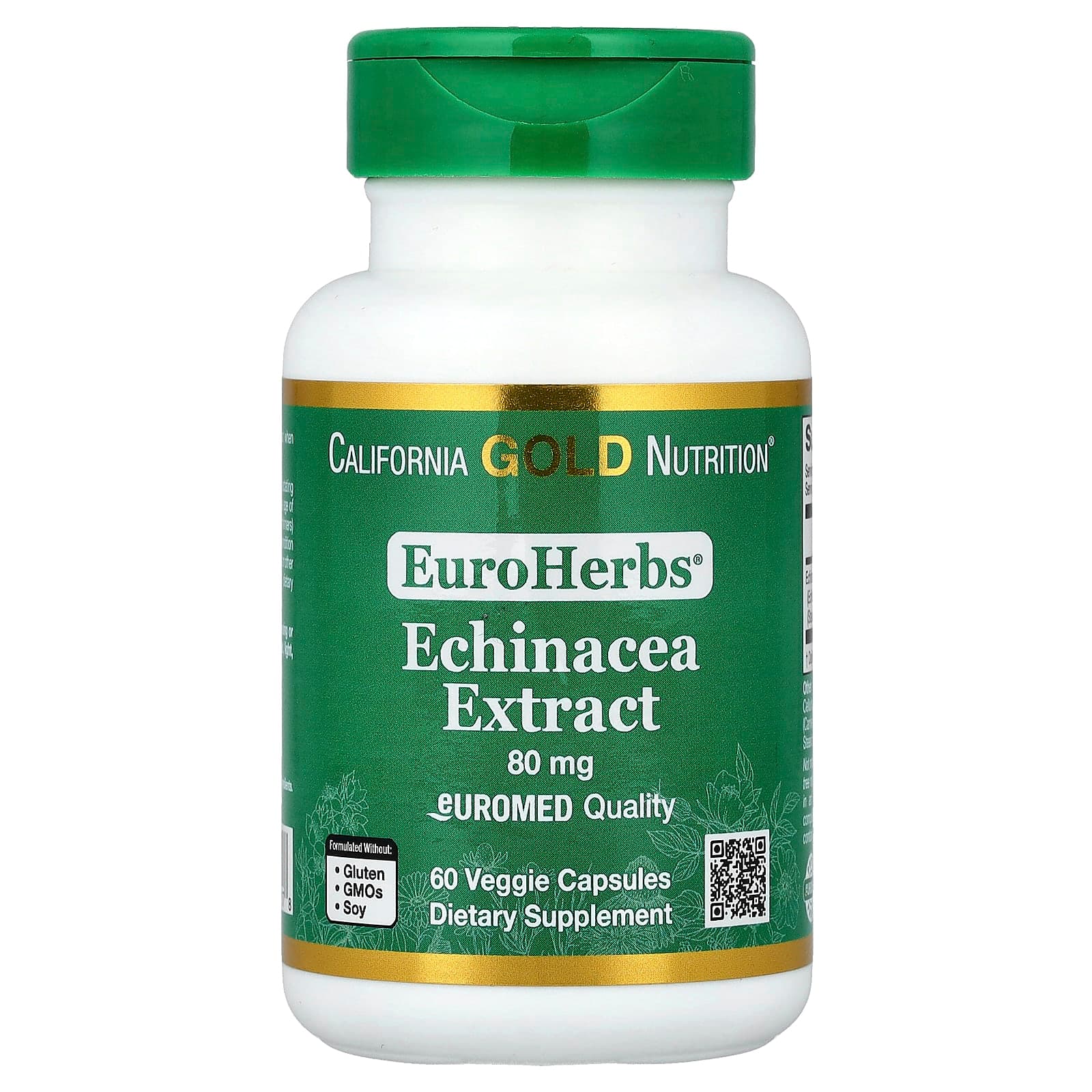 California Gold Nutrition EuroHerbs, Echinacea Herb Extract, Euromed Quality – 60 gélules végétales de California Gold Nutrition