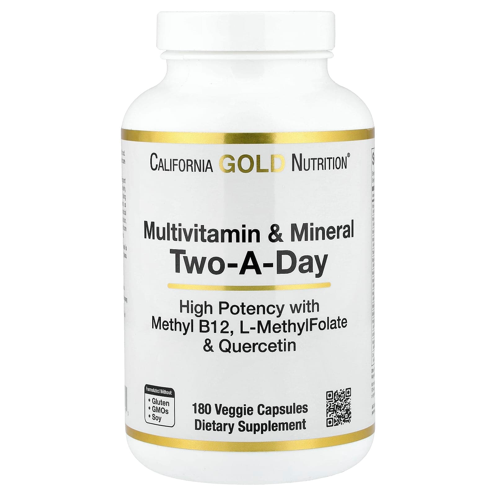 California Gold Nutrition Multivitamin and Mineral with Methyl B12, Vitamin C, L-MethylFolate and Bio-Quercetin, Two-A-Day – 180 gélules végétales de California Gold Nutrition