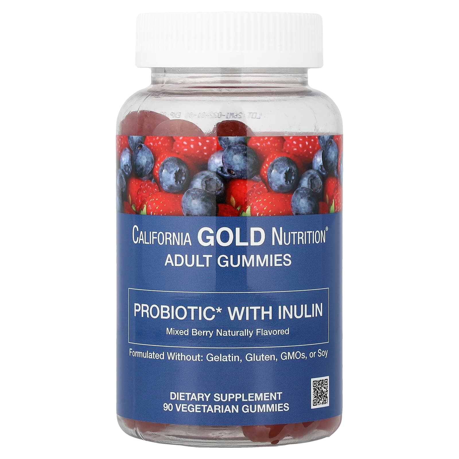 California Gold Nutrition Probiotic with Inulin Gummies with Vitamin C, Folate, Natural Mixed Berry, 90 Vegetarian Gummies – Berry Extract Blend and Organic Inulin de California Gold Nutrition