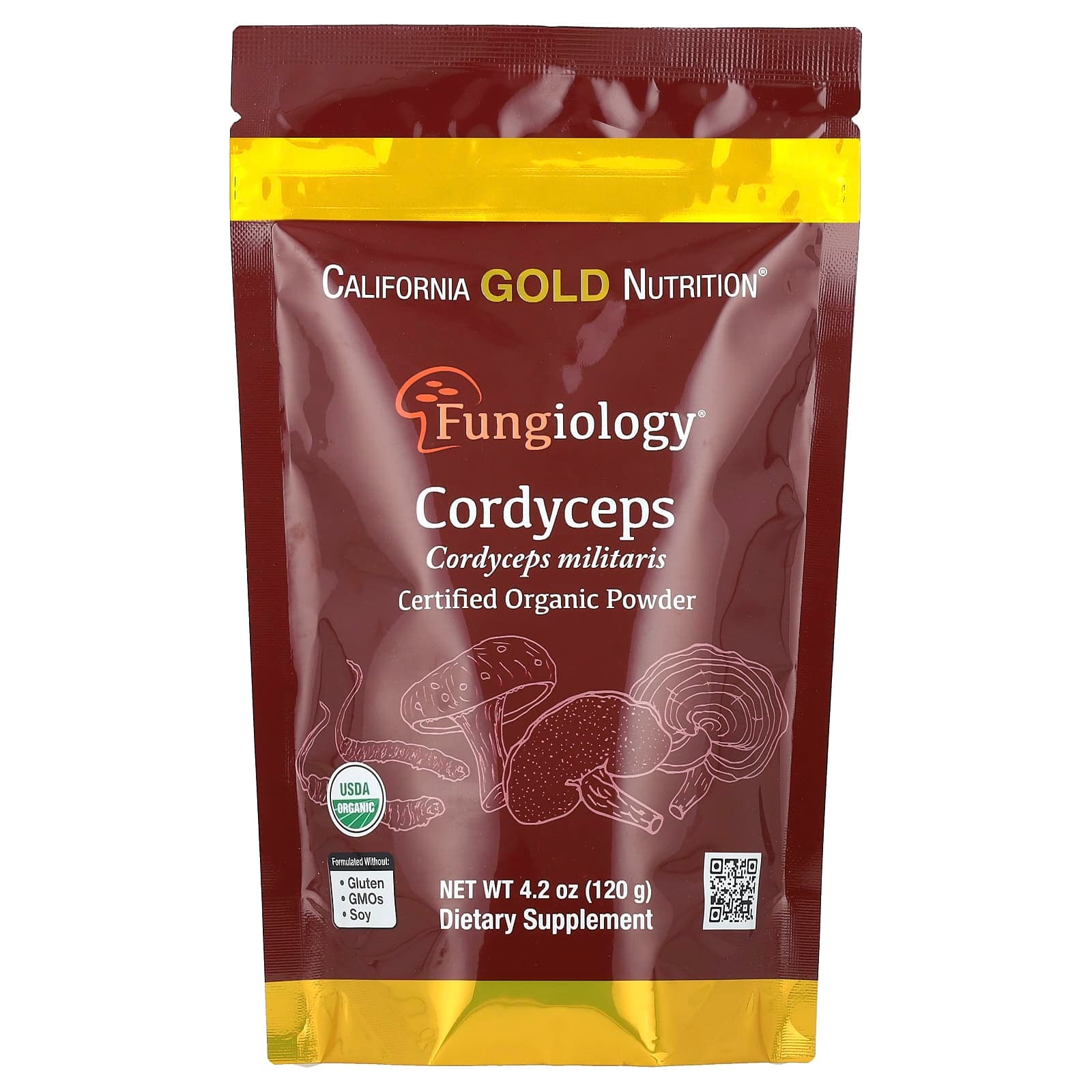 California Gold Nutrition Fungiology, Certified Organic Cordyceps Militaris Powder – 120 g de California Gold Nutrition