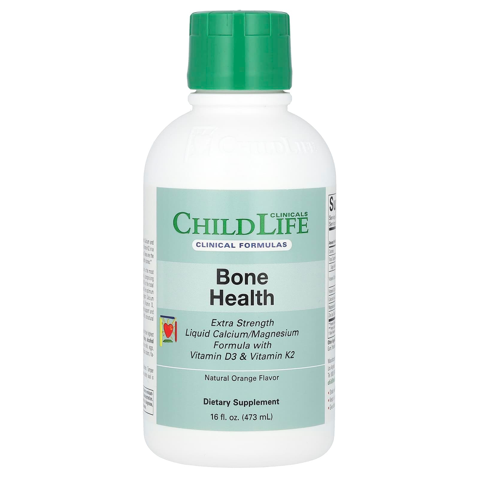 ChildLife Clinicals Liquid Calcium/Magnesium Formula with Vitamin D3 & Vitamin K2 – Natural Orange – 473 ml de ChildLife Clinicals
